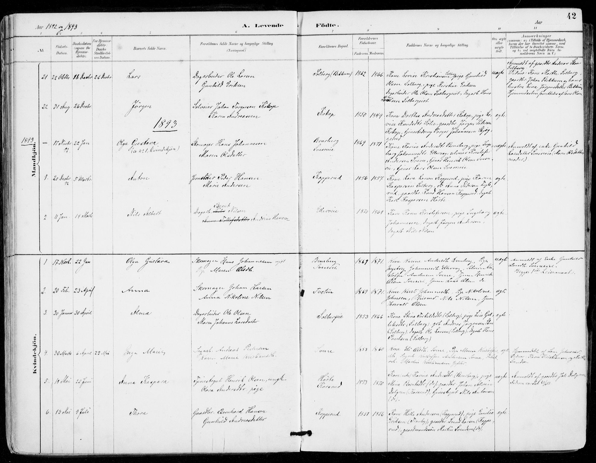 Sylling kirkebøker, SAKO/A-247/F/Fa/L0001: Parish register (official) no. 1, 1883-1910, p. 42