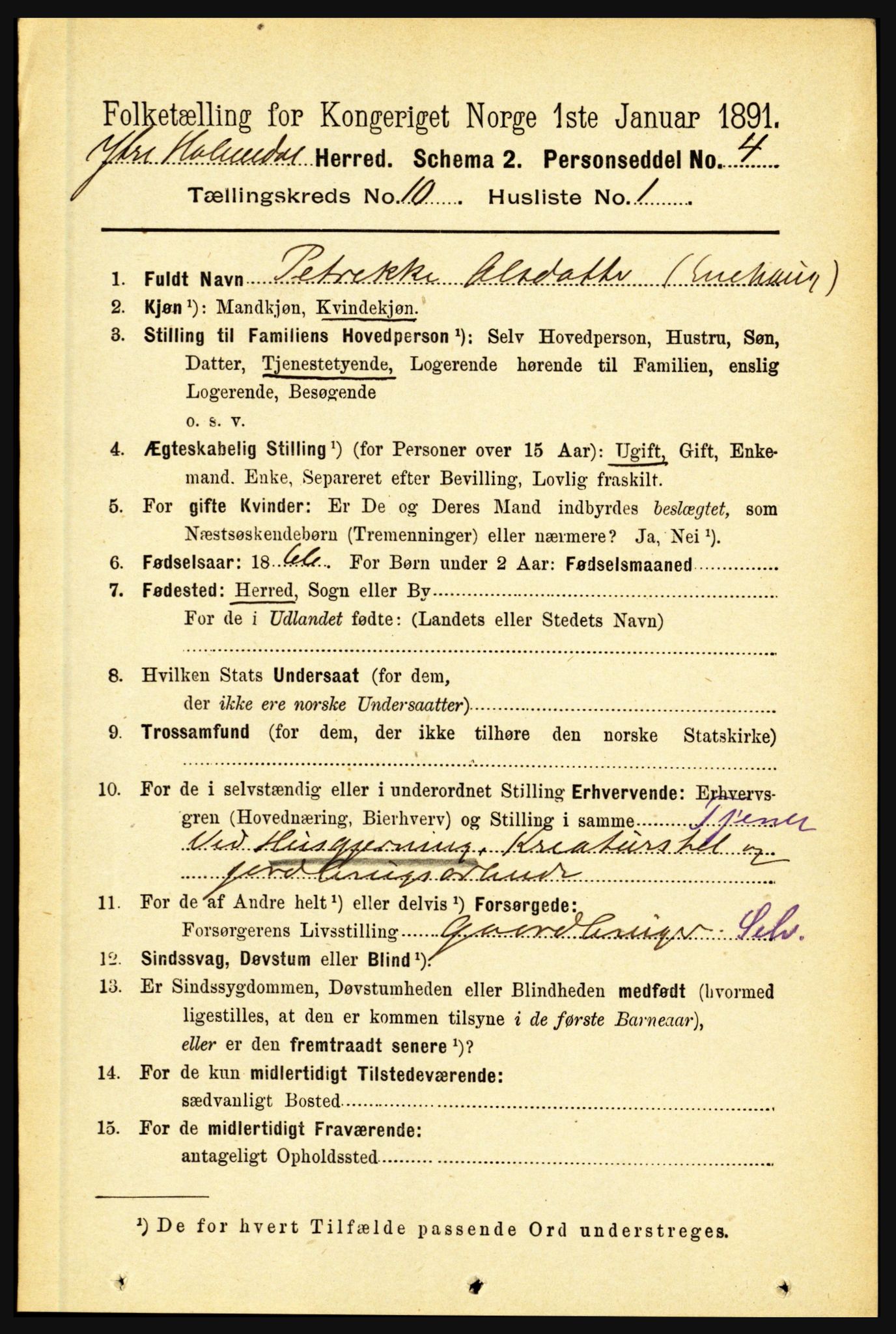 RA, 1891 census for 1429 Ytre Holmedal, 1891, p. 2299