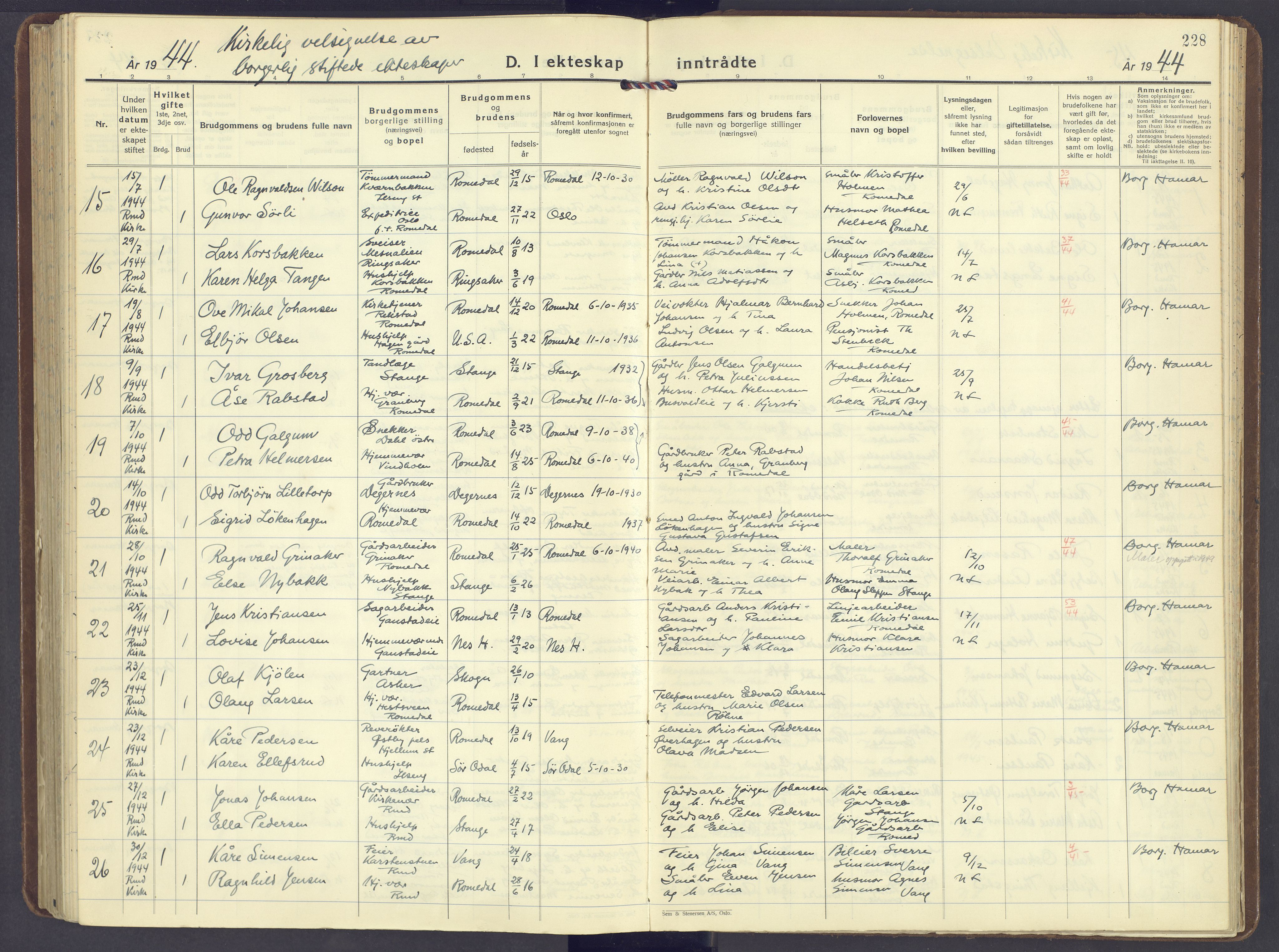 Romedal prestekontor, SAH/PREST-004/K/L0014: Parish register (official) no. 14, 1936-1949, p. 228