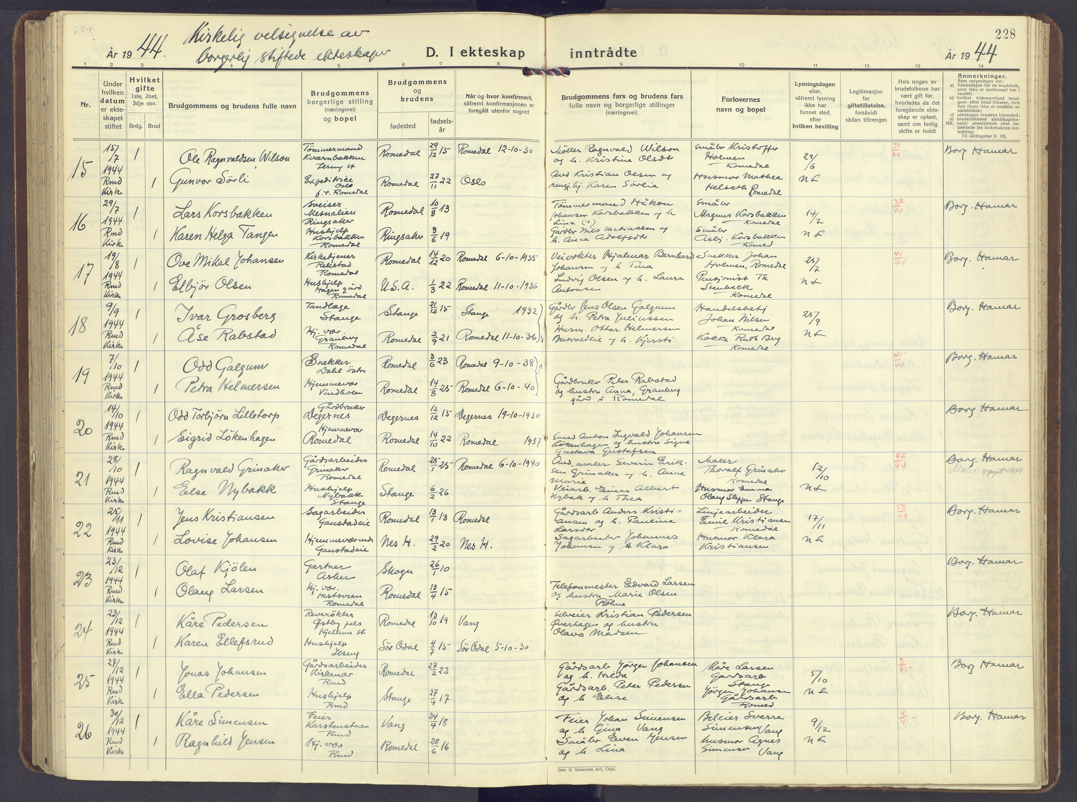 Romedal prestekontor, AV/SAH-PREST-004/K/L0014: Parish register (official) no. 14, 1936-1949, p. 228