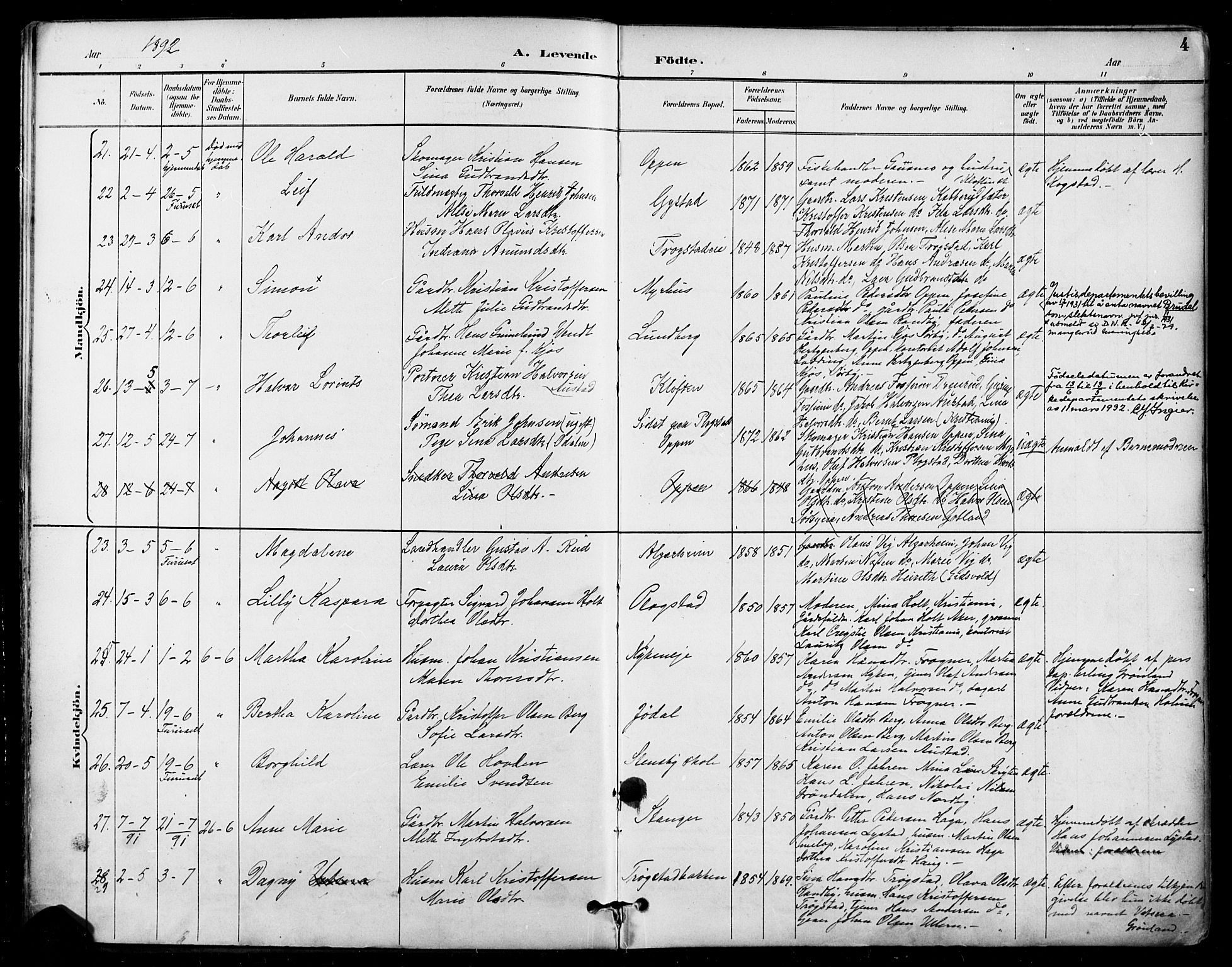 Ullensaker prestekontor Kirkebøker, AV/SAO-A-10236a/F/Fa/L0020: Parish register (official) no. I 20, 1892-1902, p. 4