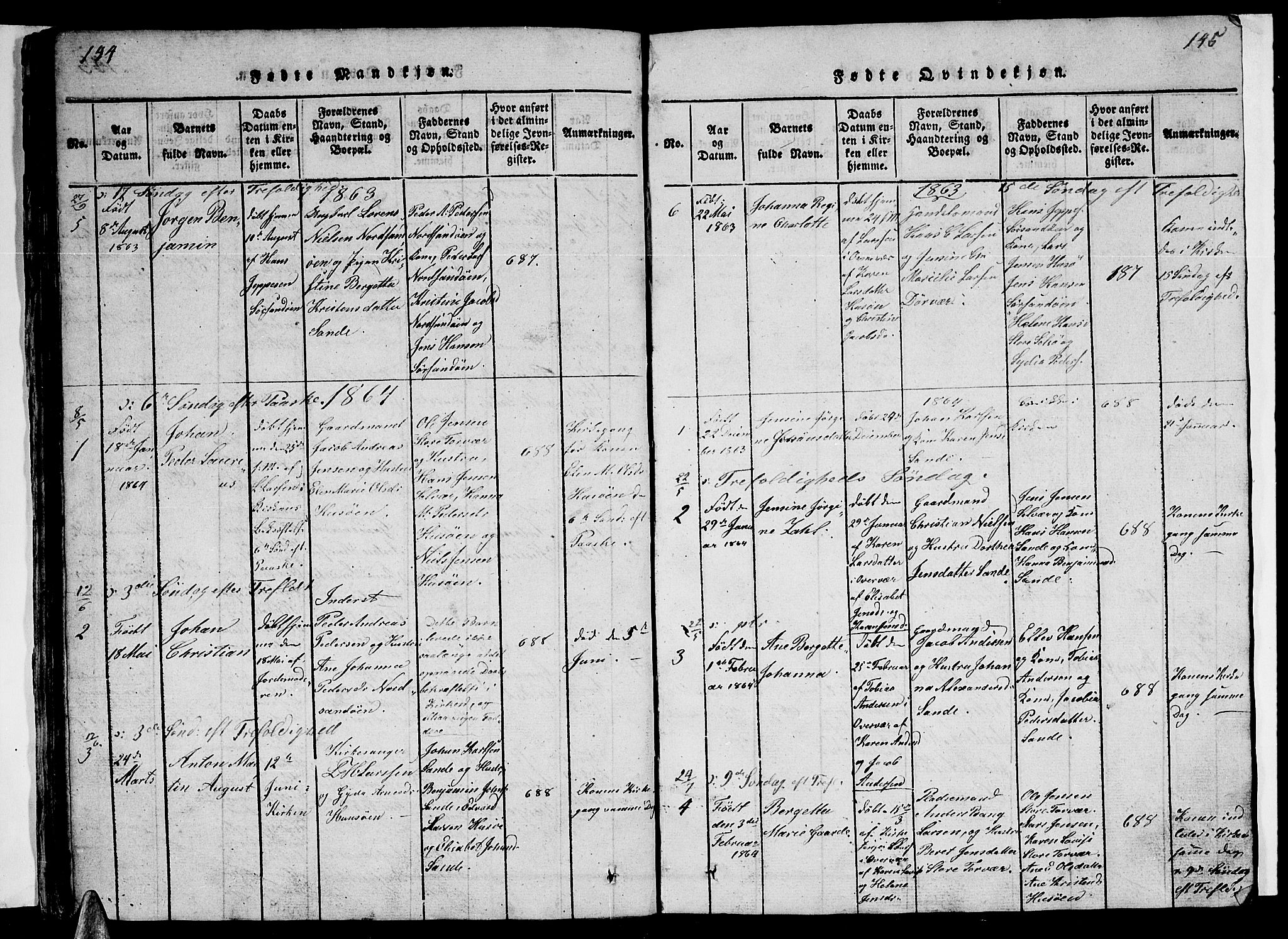 Ministerialprotokoller, klokkerbøker og fødselsregistre - Nordland, SAT/A-1459/840/L0581: Parish register (copy) no. 840C01, 1820-1873, p. 144-145