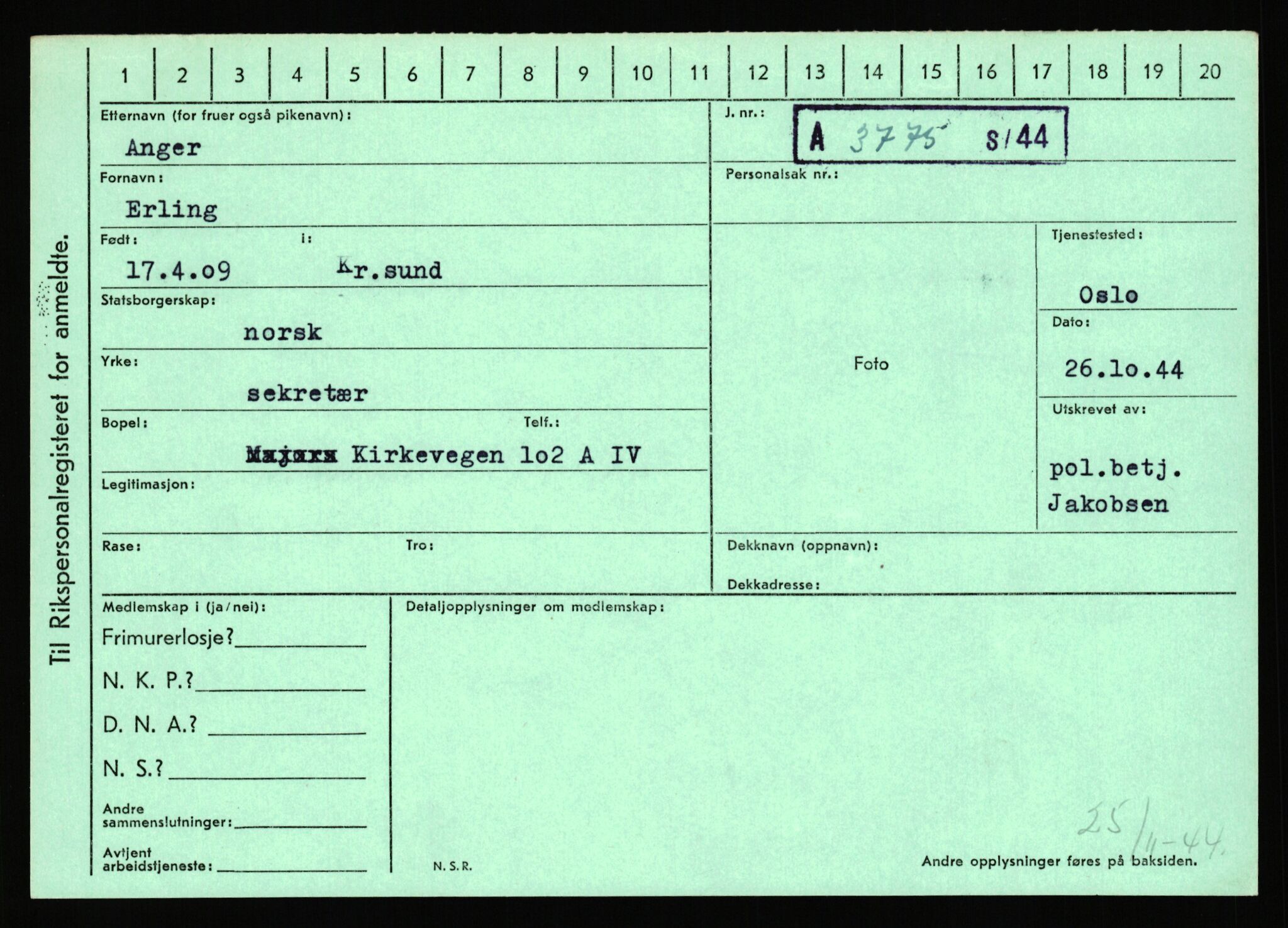 Statspolitiet - Hovedkontoret / Osloavdelingen, AV/RA-S-1329/C/Ca/L0001: Aabakken - Armann, 1943-1945, p. 4345