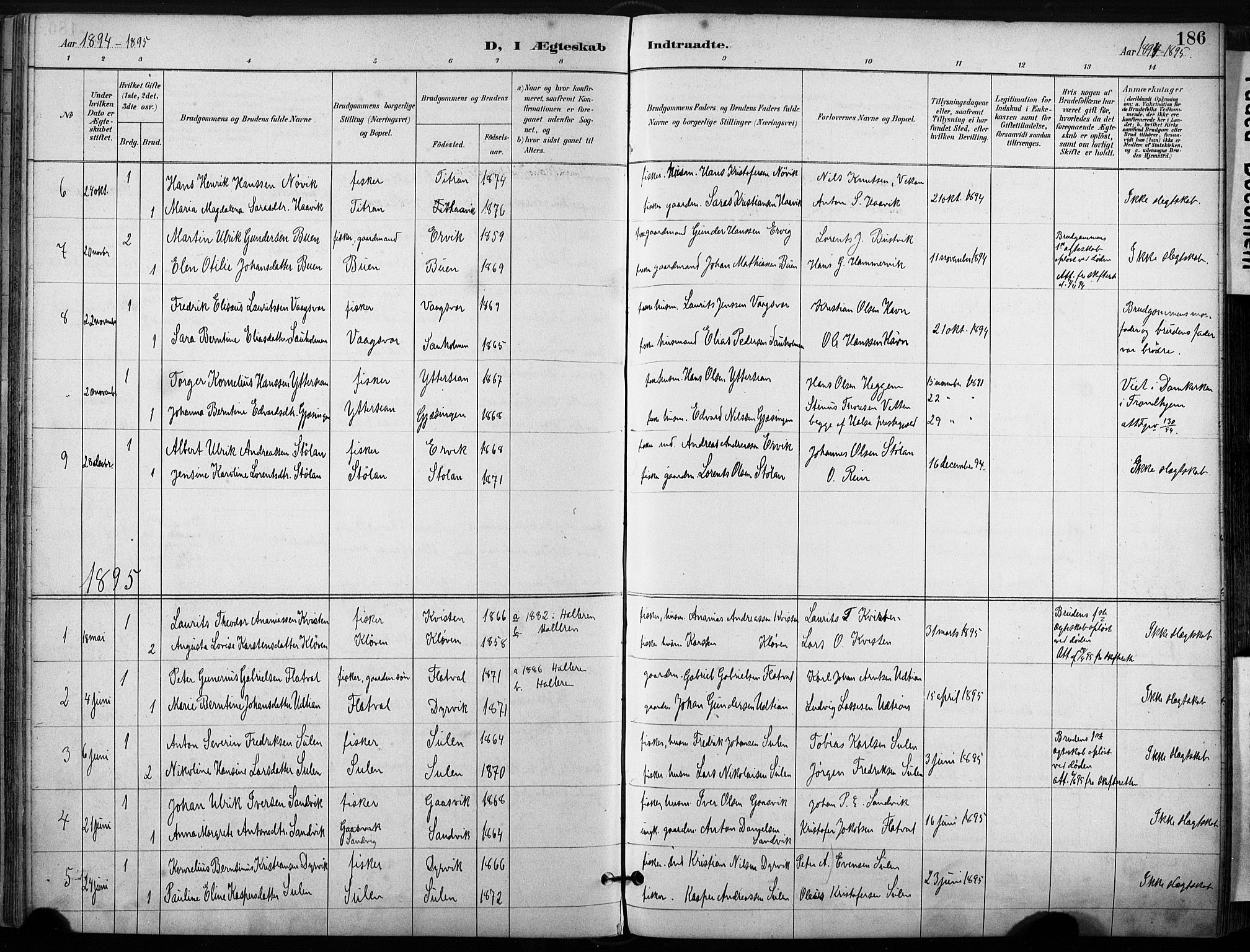 Ministerialprotokoller, klokkerbøker og fødselsregistre - Sør-Trøndelag, SAT/A-1456/640/L0579: Parish register (official) no. 640A04, 1889-1902, p. 186