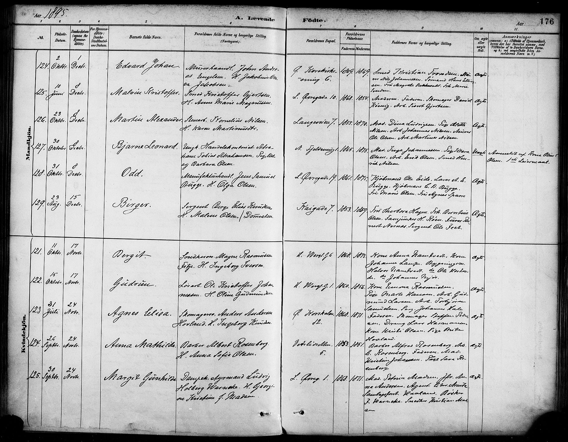 Korskirken sokneprestembete, AV/SAB-A-76101/H/Haa/L0022: Parish register (official) no. B 8, 1889-1899, p. 176