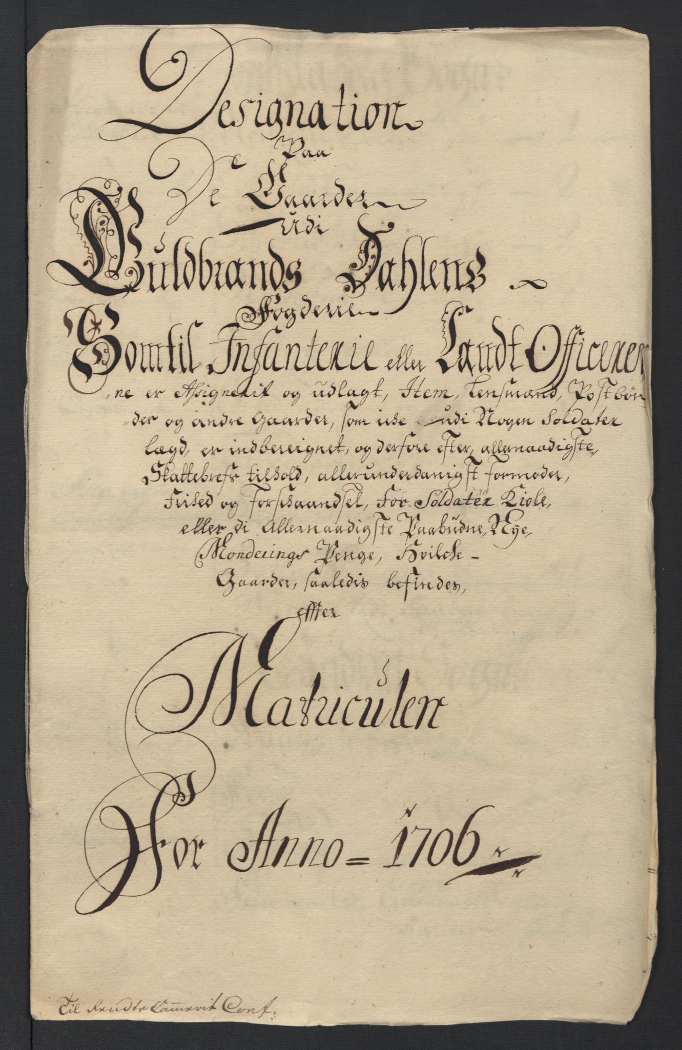 Rentekammeret inntil 1814, Reviderte regnskaper, Fogderegnskap, AV/RA-EA-4092/R17/L1178: Fogderegnskap Gudbrandsdal, 1705-1707, p. 252