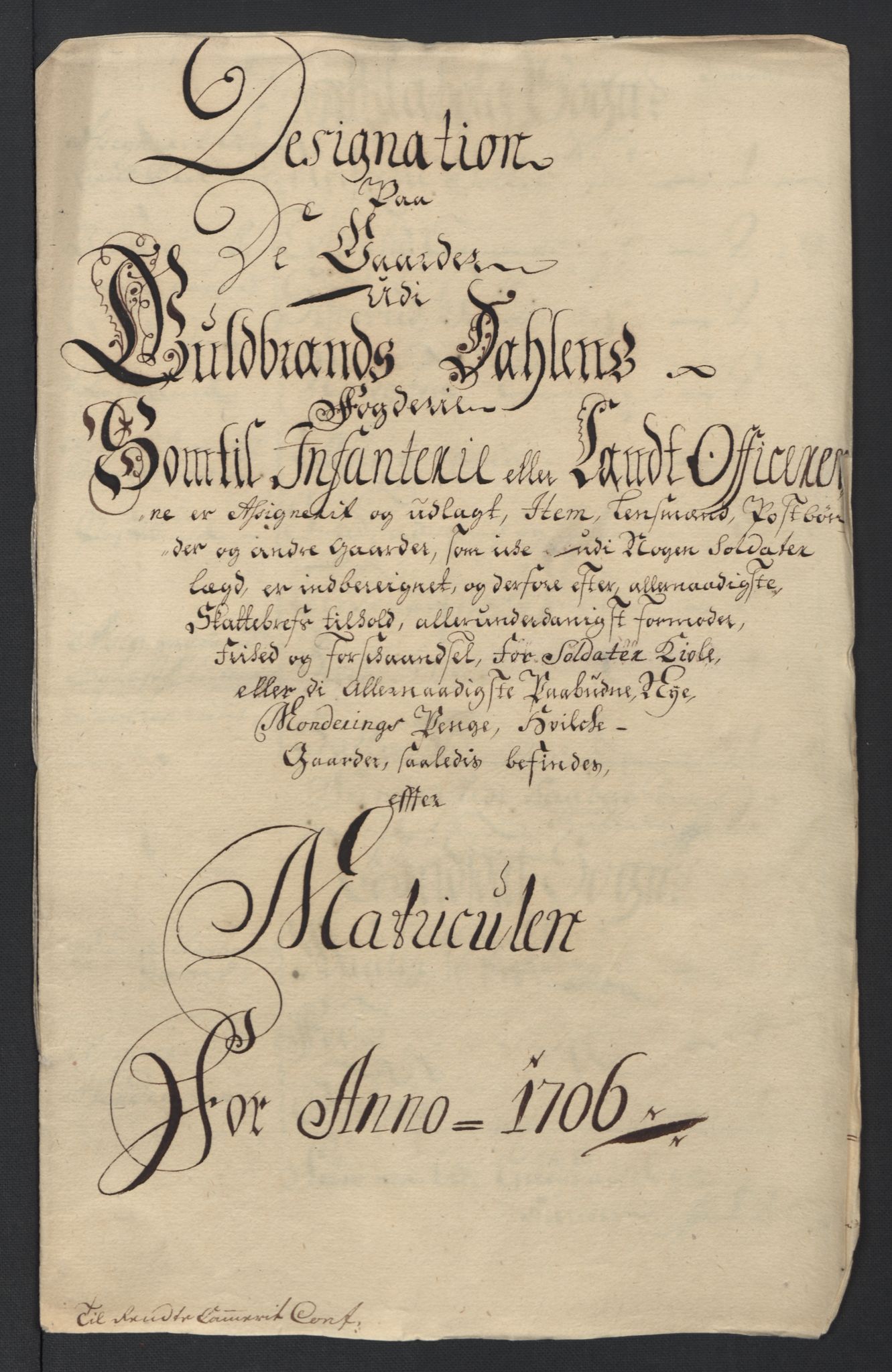 Rentekammeret inntil 1814, Reviderte regnskaper, Fogderegnskap, RA/EA-4092/R17/L1178: Fogderegnskap Gudbrandsdal, 1705-1707, p. 252