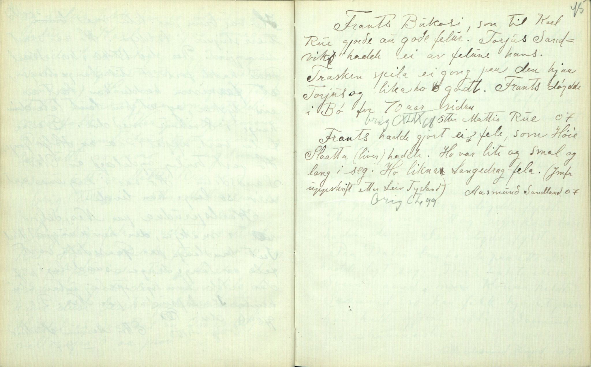 Rikard Berge, TEMU/TGM-A-1003/F/L0002/0026: 031-060 Innholdslister / 56 Folkekunst. Utskurd, snikring, timbring, svarving etc. , 1910, p. 44-45