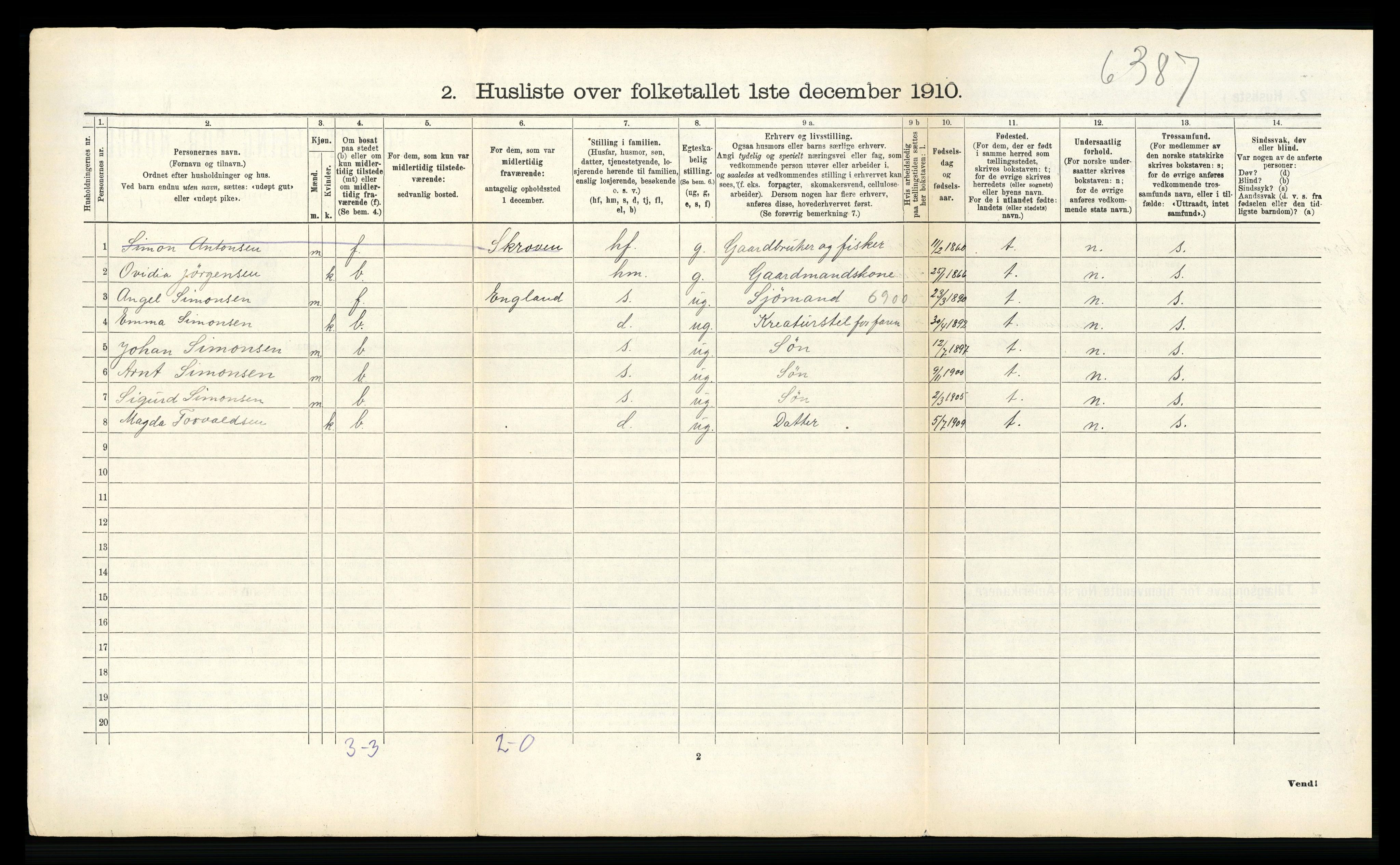 RA, 1910 census for Hadsel, 1910, p. 696