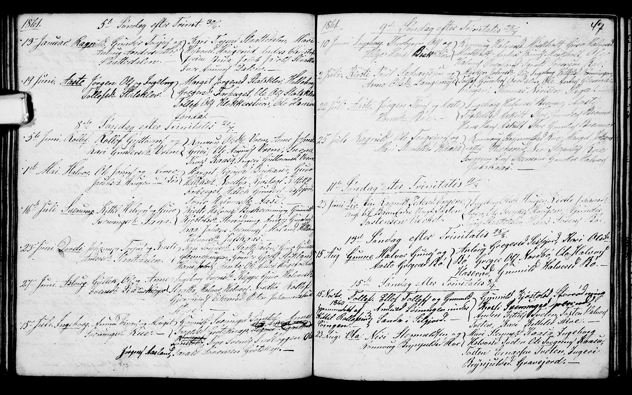 Bø kirkebøker, AV/SAKO-A-257/G/Ga/L0002: Parish register (copy) no. 2, 1853-1866, p. 47