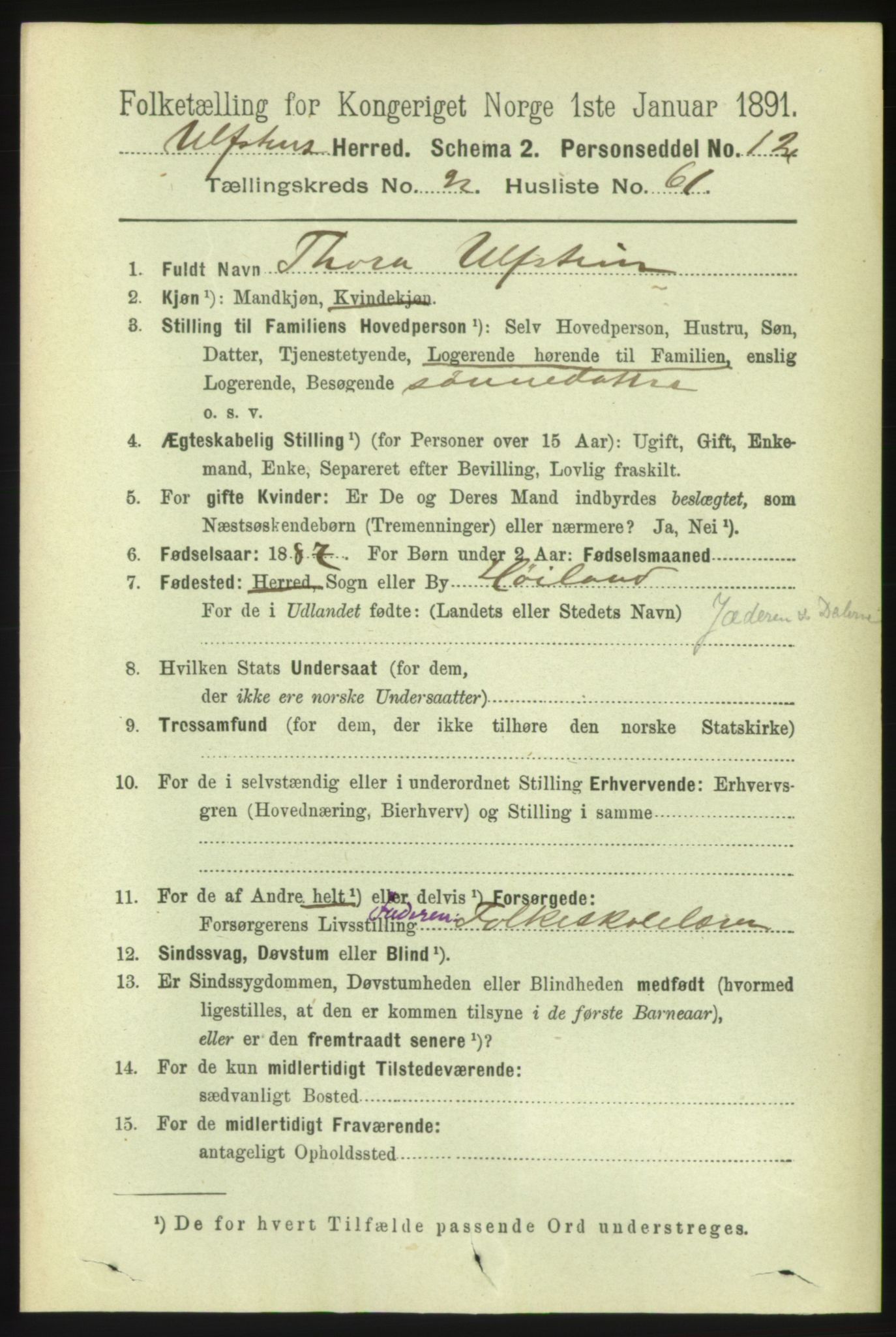 RA, 1891 census for 1516 Ulstein, 1891, p. 710