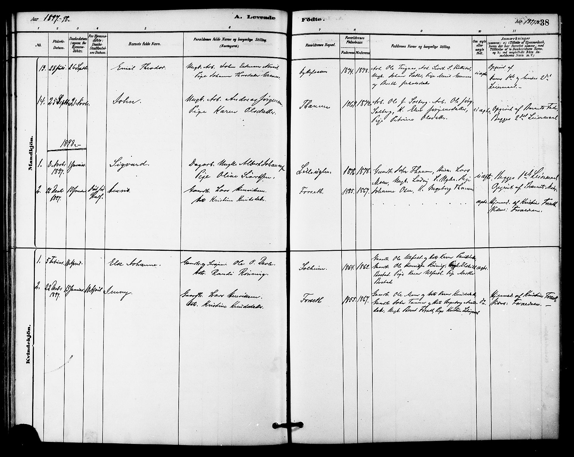 Ministerialprotokoller, klokkerbøker og fødselsregistre - Sør-Trøndelag, SAT/A-1456/618/L0444: Parish register (official) no. 618A07, 1880-1898, p. 38