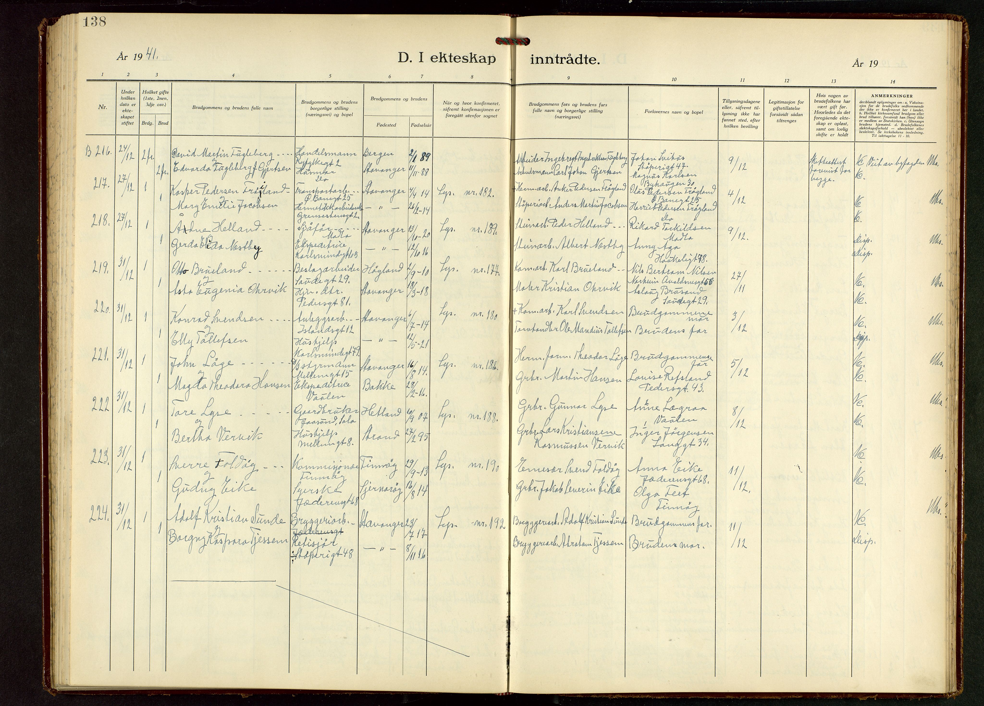 St. Johannes sokneprestkontor, SAST/A-101814/001/30/30BB/L0010: Parish register (copy) no. B 10, 1933-1946, p. 138