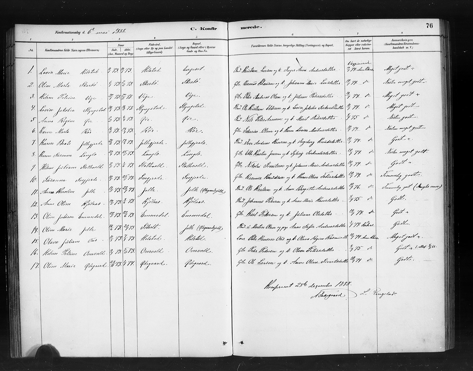 Ministerialprotokoller, klokkerbøker og fødselsregistre - Møre og Romsdal, SAT/A-1454/520/L0283: Parish register (official) no. 520A12, 1882-1898, p. 76