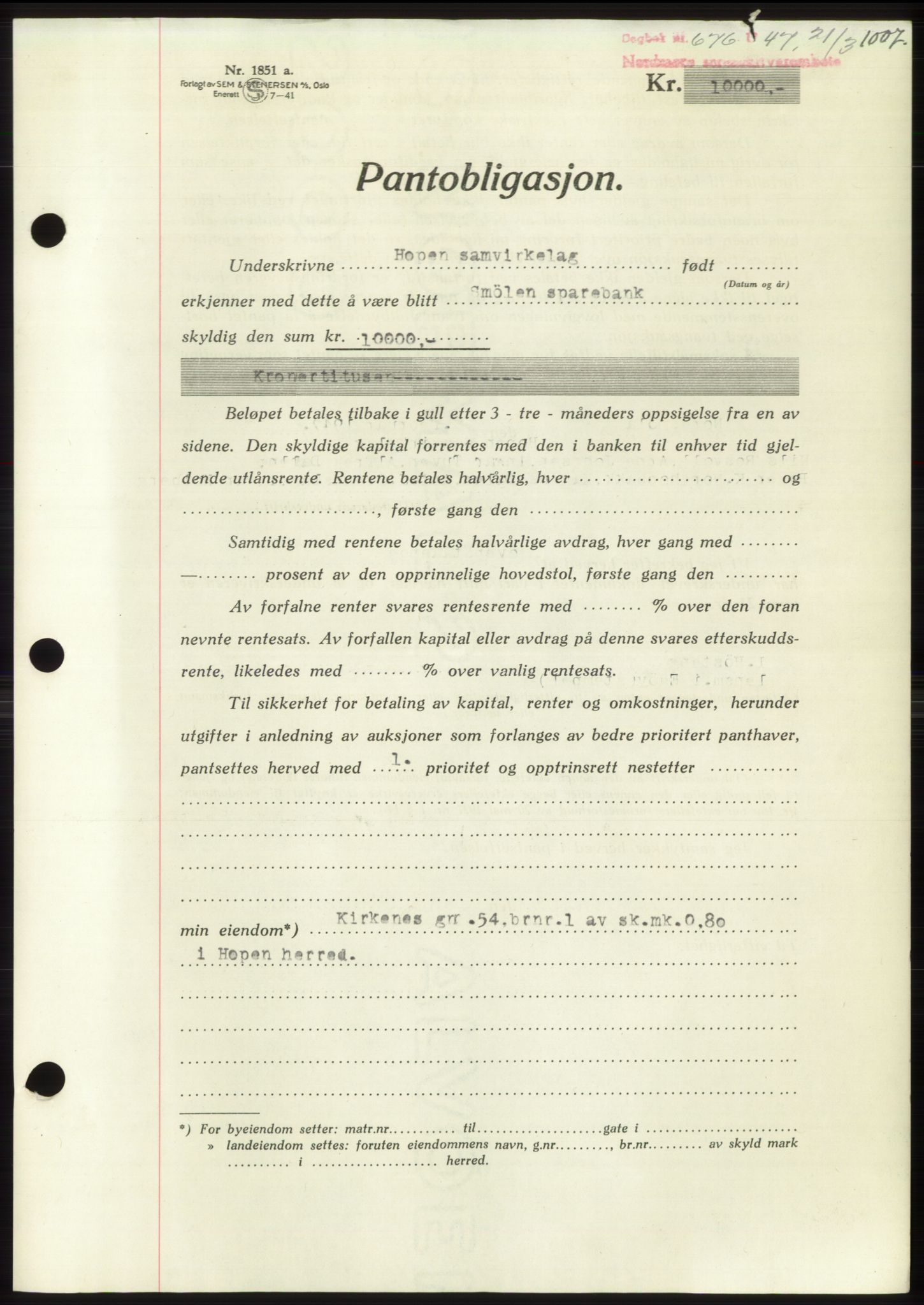 Nordmøre sorenskriveri, AV/SAT-A-4132/1/2/2Ca: Mortgage book no. B95, 1946-1947, Diary no: : 676/1947