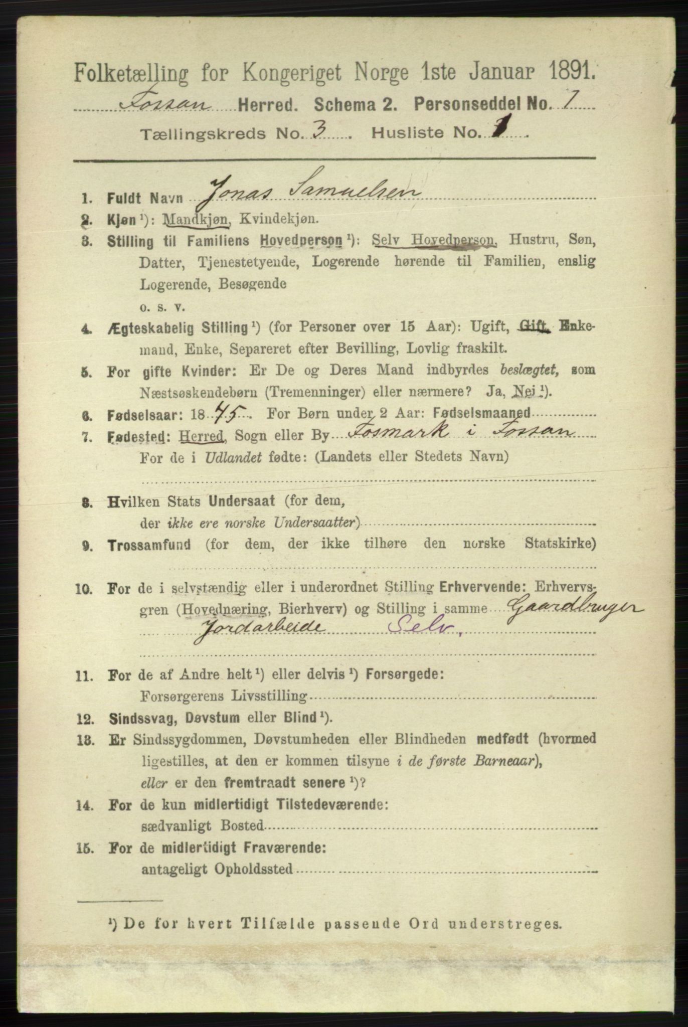 RA, 1891 census for 1129 Forsand, 1891, p. 328