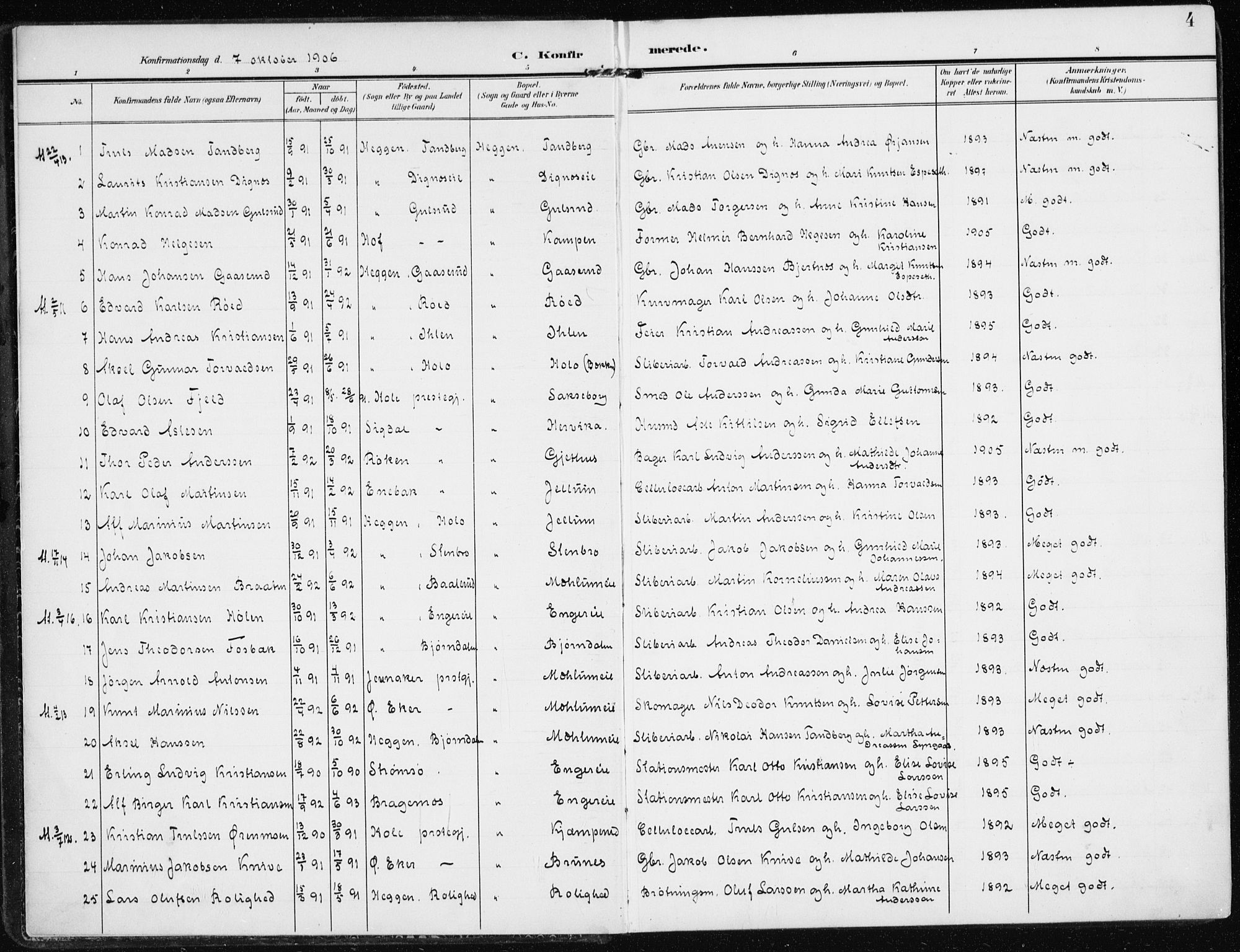 Modum kirkebøker, AV/SAKO-A-234/F/Fa/L0014b: Parish register (official) no. 14b, 1906-1917, p. 4