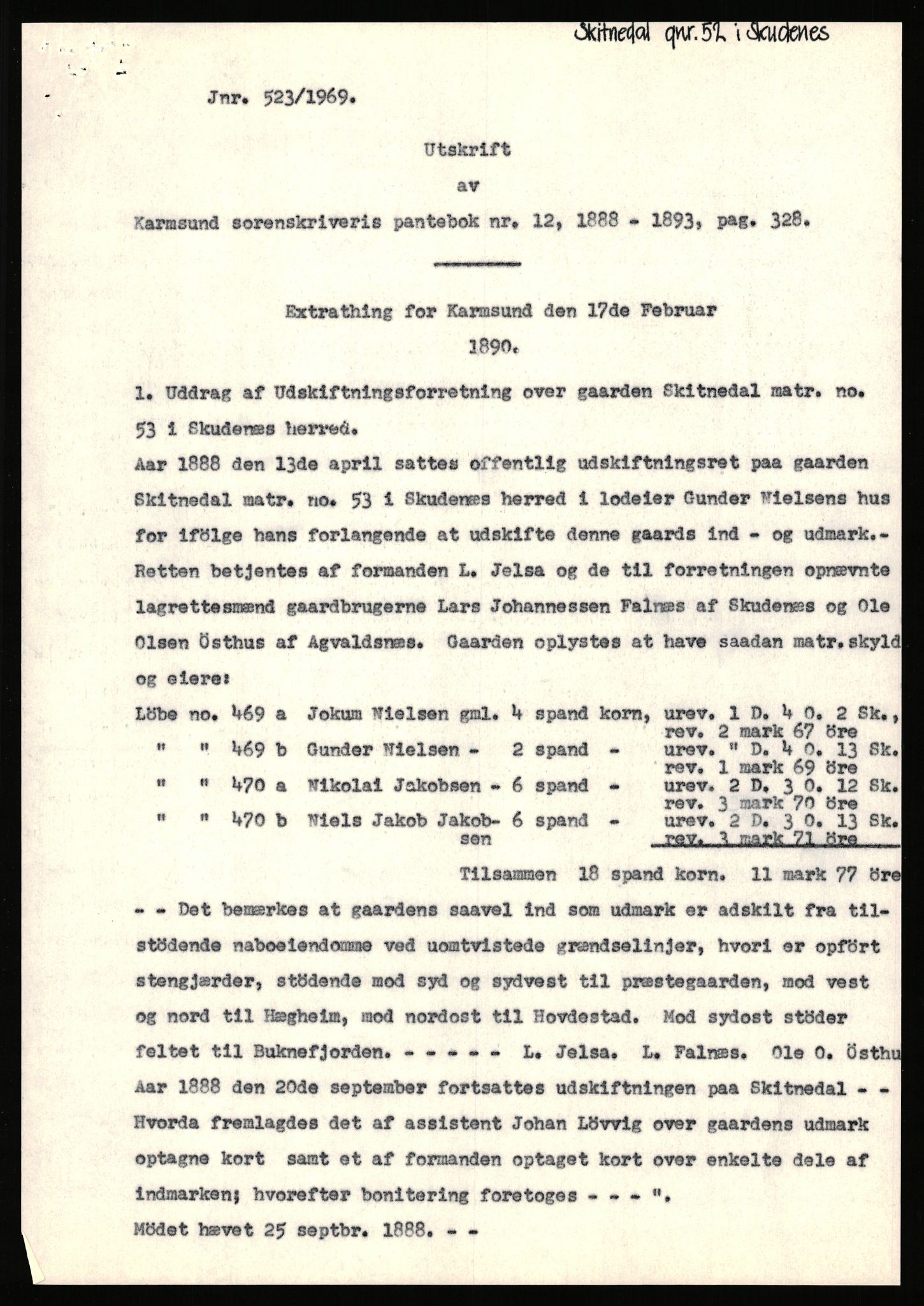 Statsarkivet i Stavanger, AV/SAST-A-101971/03/Y/Yj/L0075: Avskrifter sortert etter gårdsnavn: Skastad - Skjerveim, 1750-1930, p. 605