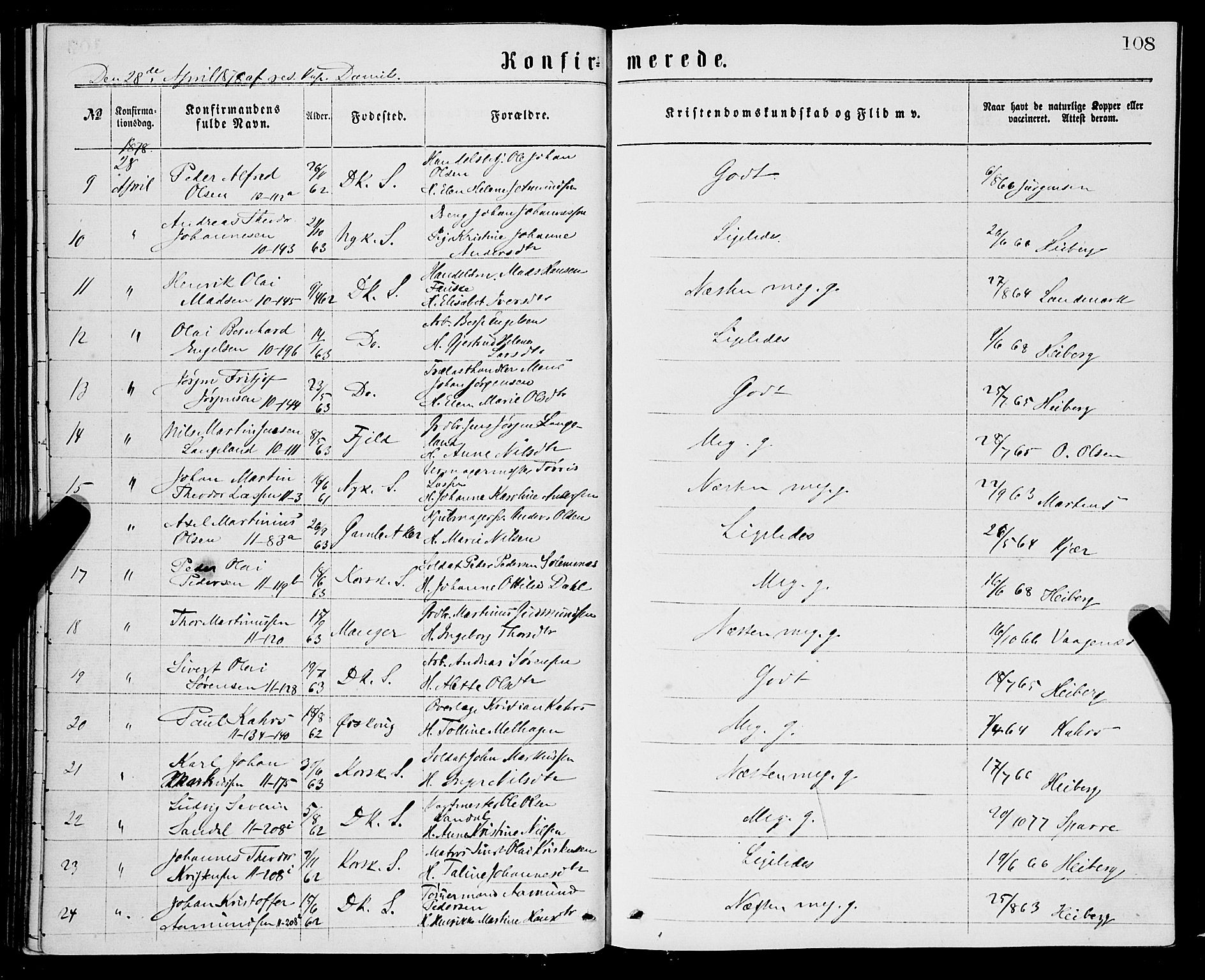 Domkirken sokneprestembete, AV/SAB-A-74801/H/Haa/L0029: Parish register (official) no. C 4, 1864-1879, p. 108