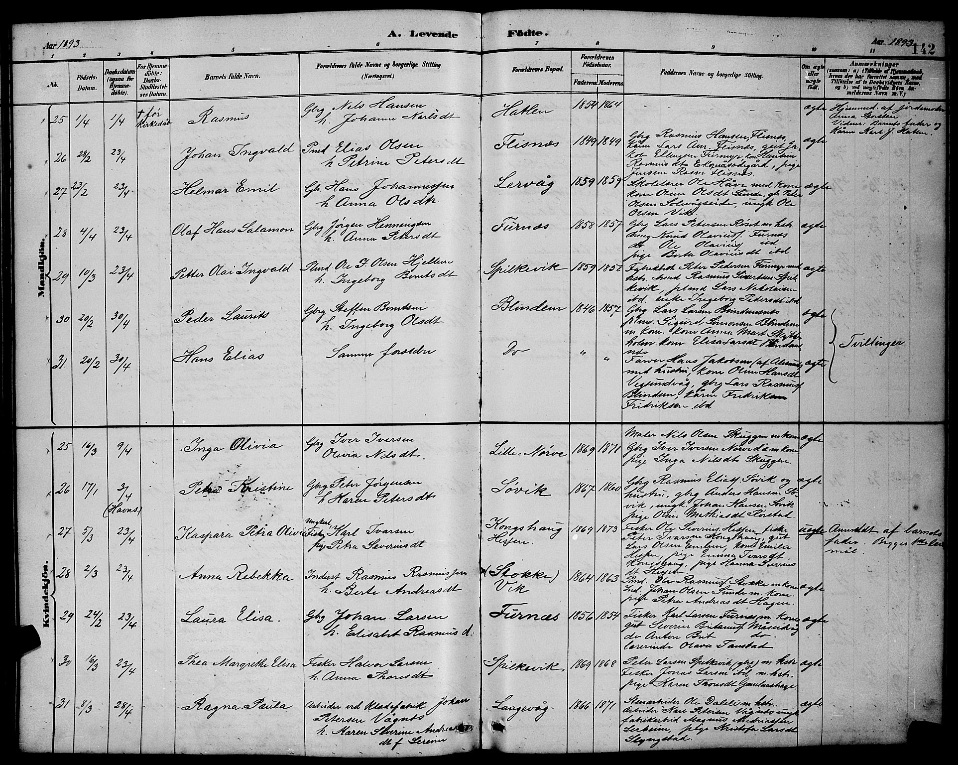 Ministerialprotokoller, klokkerbøker og fødselsregistre - Møre og Romsdal, AV/SAT-A-1454/528/L0431: Parish register (copy) no. 528C12, 1885-1898, p. 142