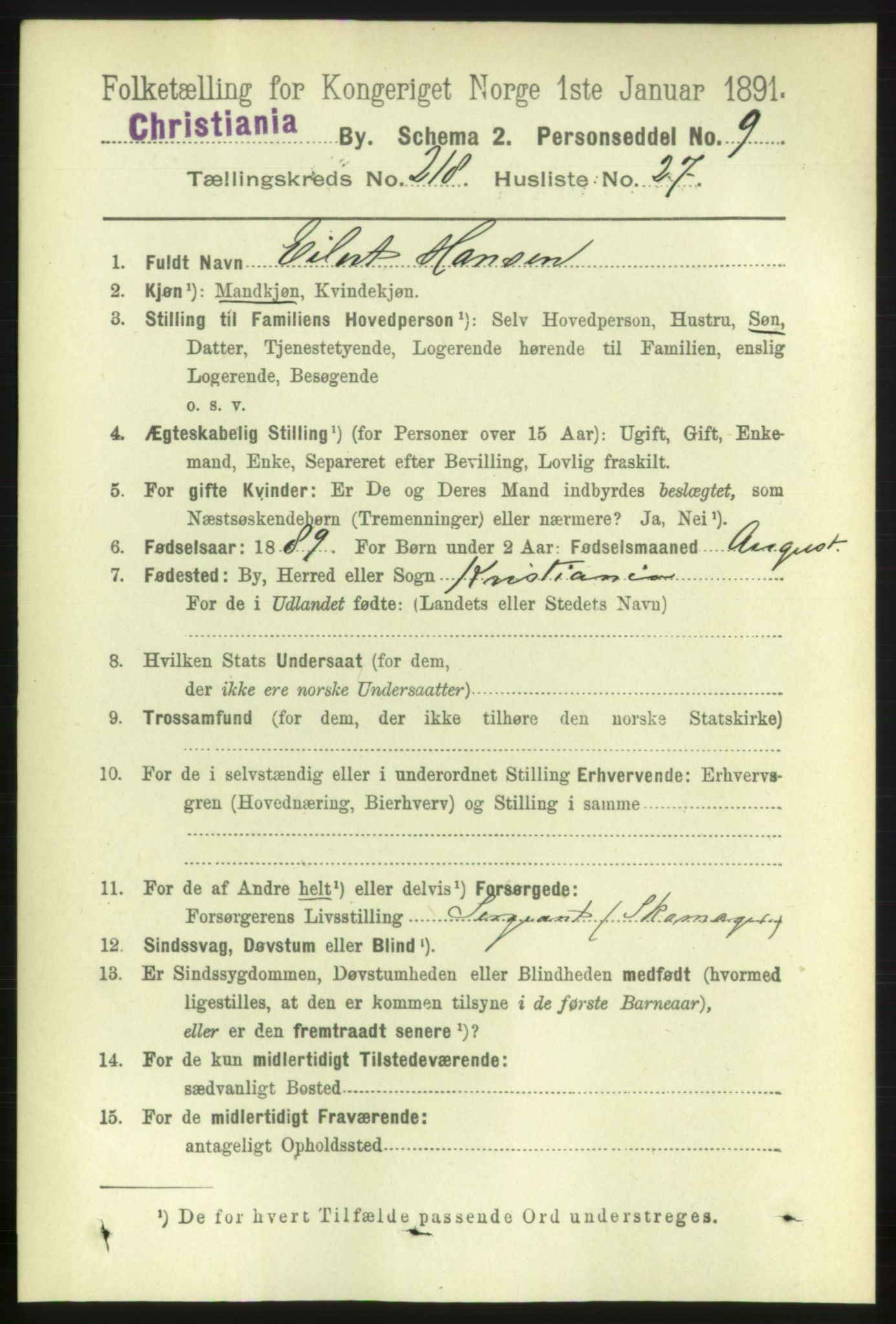 RA, 1891 census for 0301 Kristiania, 1891, p. 129698