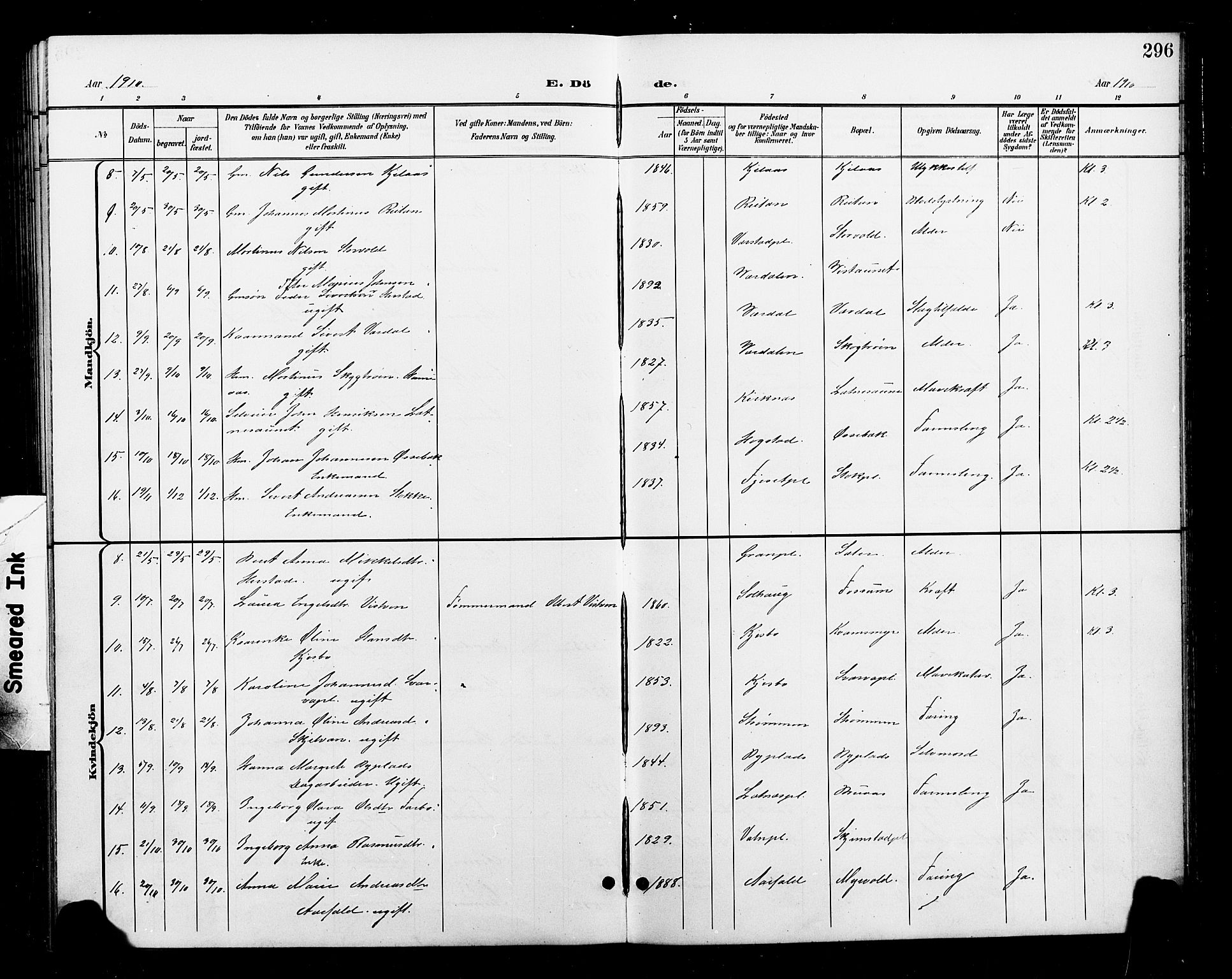 Ministerialprotokoller, klokkerbøker og fødselsregistre - Nord-Trøndelag, AV/SAT-A-1458/730/L0302: Parish register (copy) no. 730C05, 1898-1924, p. 296