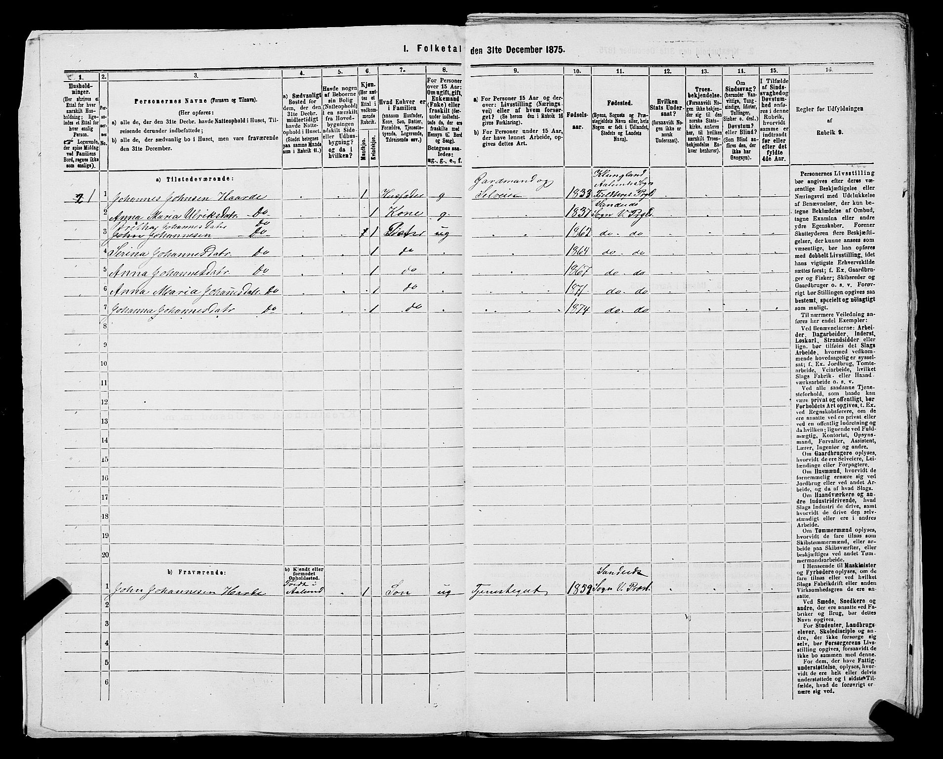 SAST, 1875 census for 1157P Vikedal, 1875, p. 71