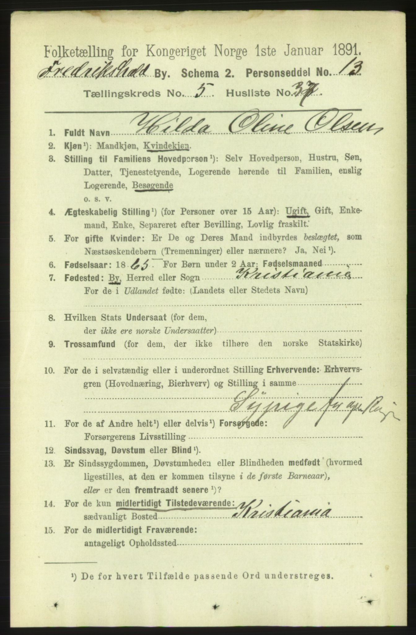 RA, 1891 census for 0101 Fredrikshald, 1891, p. 4445