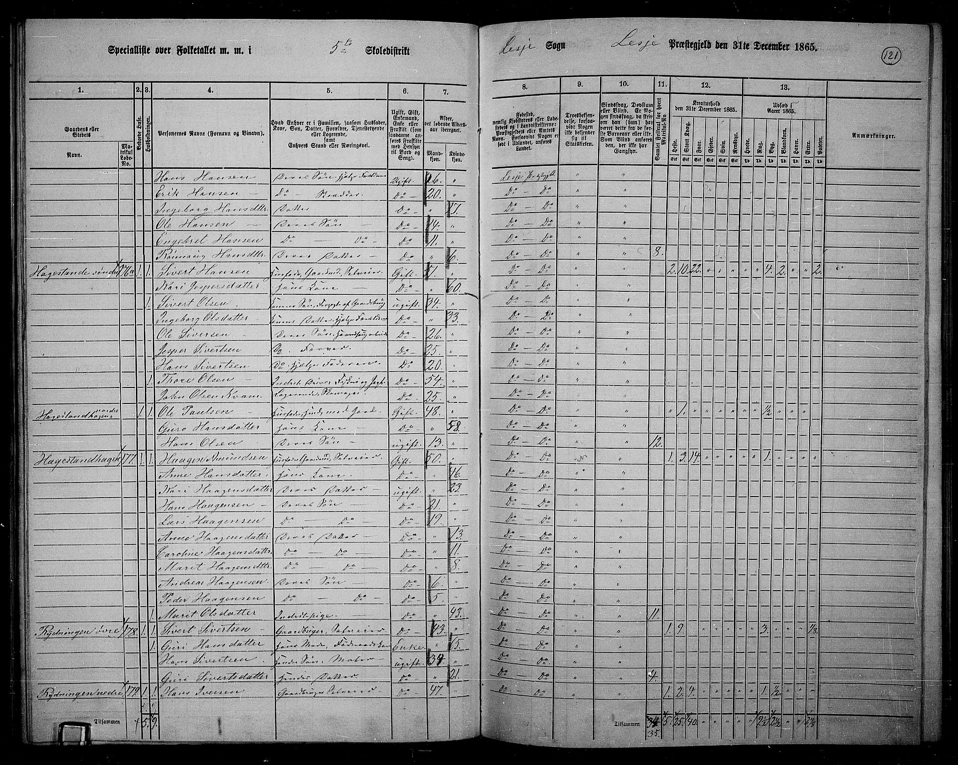 RA, 1865 census for Lesja, 1865, p. 108