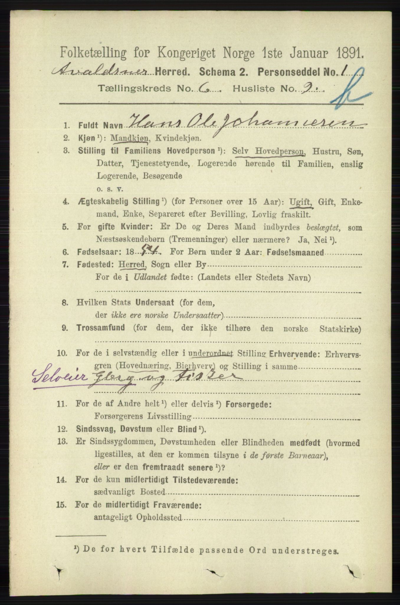 RA, 1891 census for 1147 Avaldsnes, 1891, p. 3281