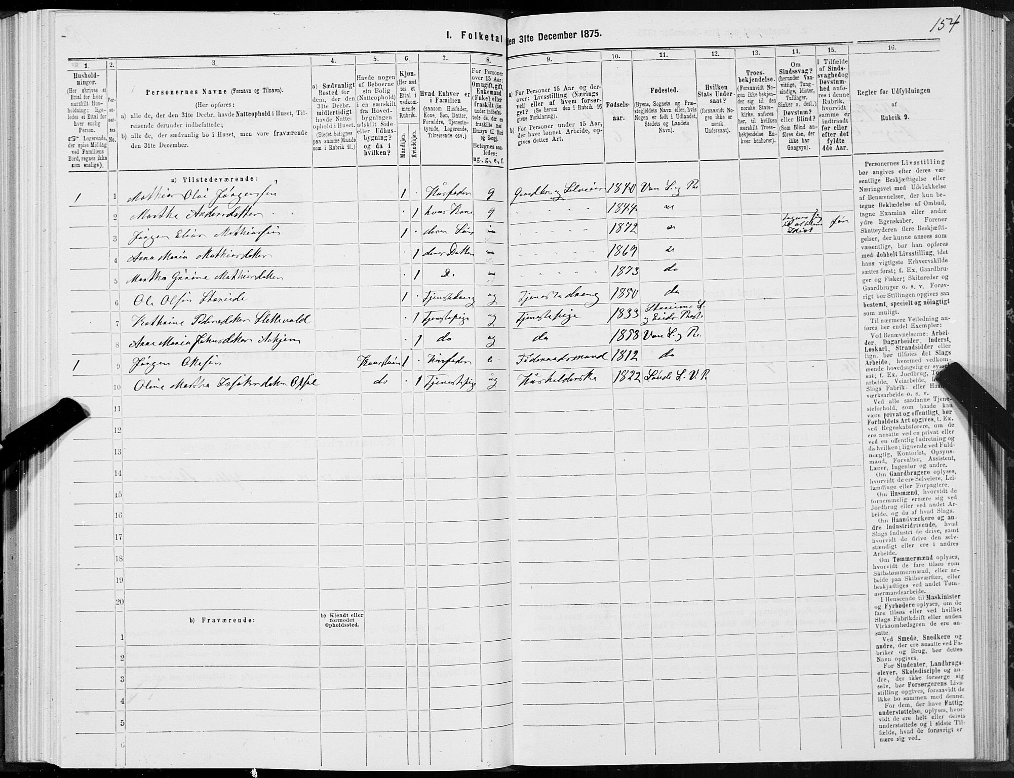 SAT, 1875 census for 1511P Vanylven, 1875, p. 1154