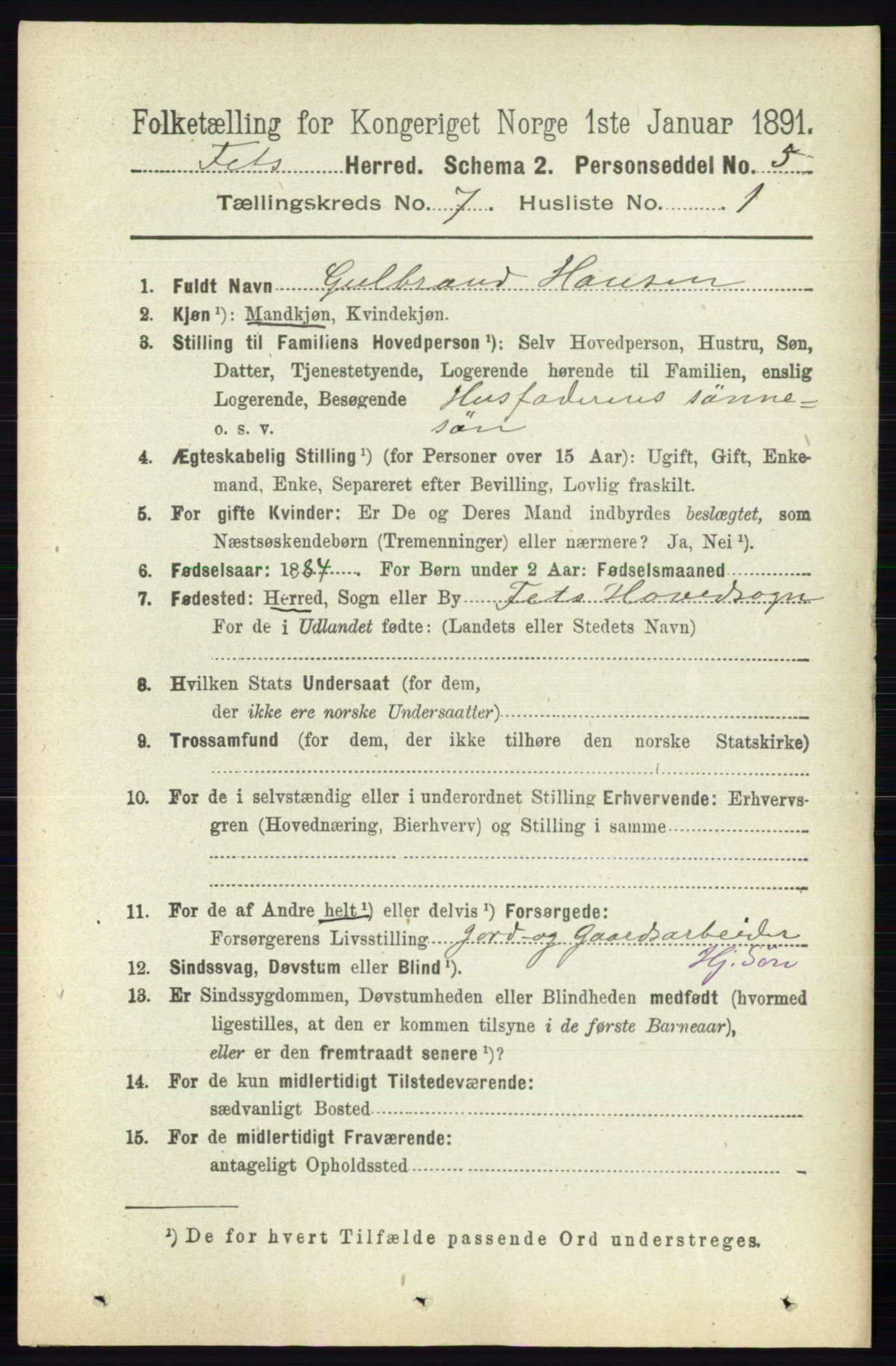 RA, 1891 census for 0227 Fet, 1891, p. 2447