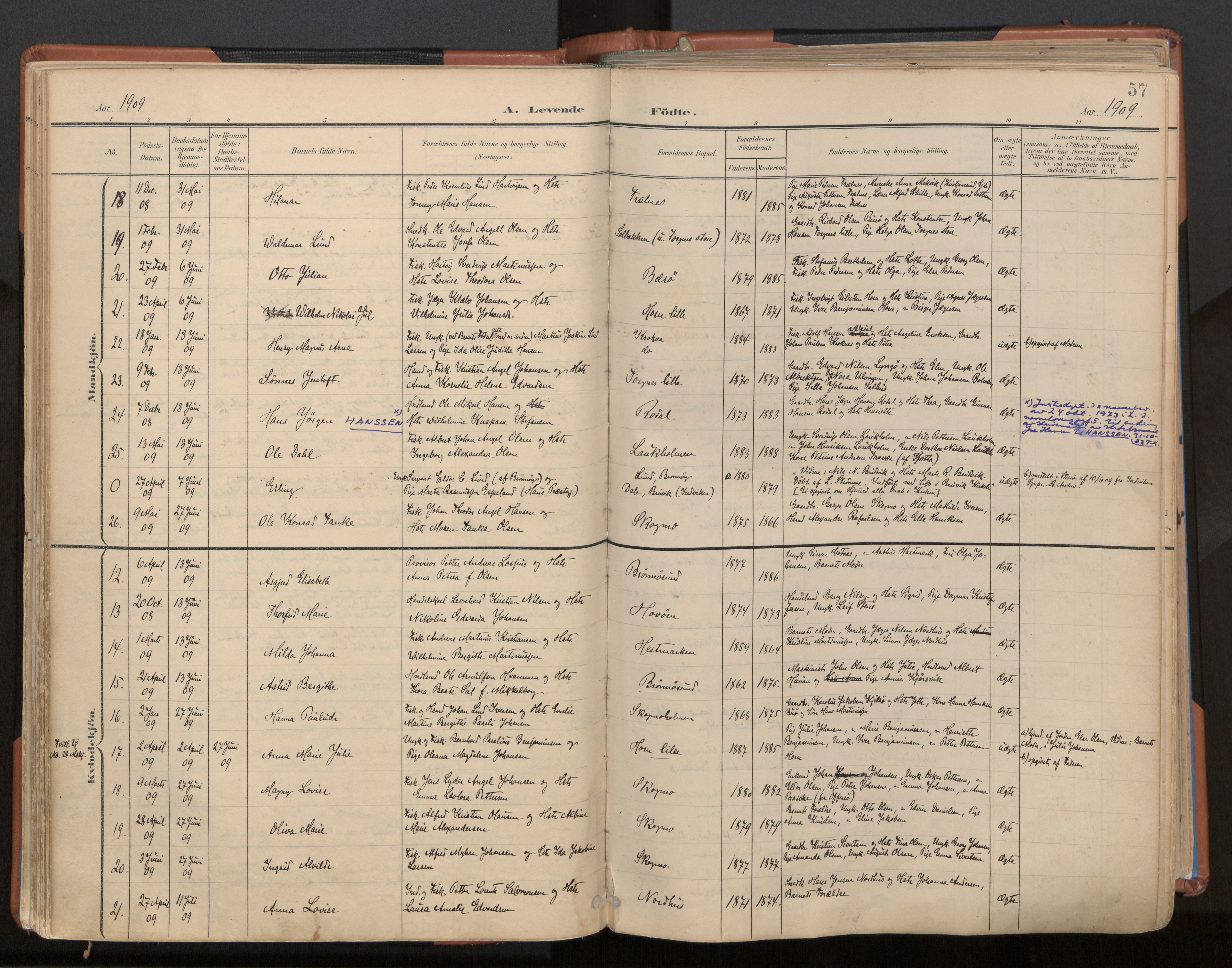 Ministerialprotokoller, klokkerbøker og fødselsregistre - Nordland, SAT/A-1459/813/L0201: Parish register (official) no. 813A11, 1901-1918, p. 57
