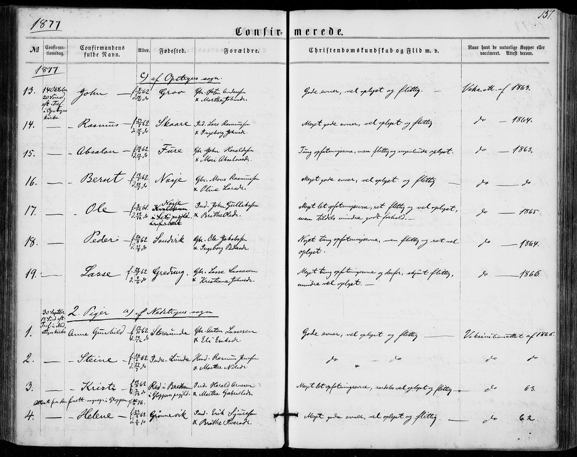 Stryn Sokneprestembete, AV/SAB-A-82501: Parish register (official) no. A 3, 1862-1877, p. 157