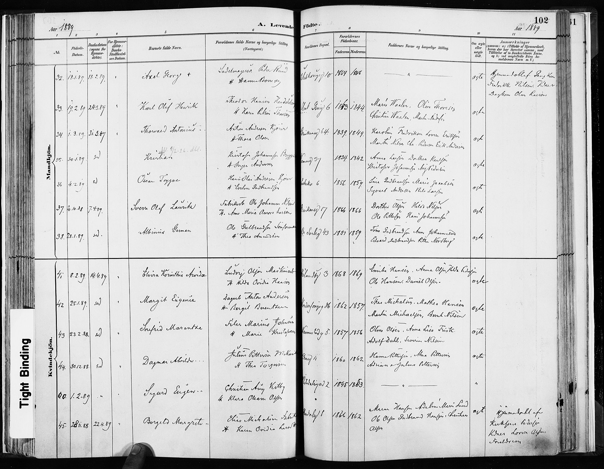 Kampen prestekontor Kirkebøker, AV/SAO-A-10853/F/Fa/L0003: Parish register (official) no. I 3, 1886-1892, p. 102