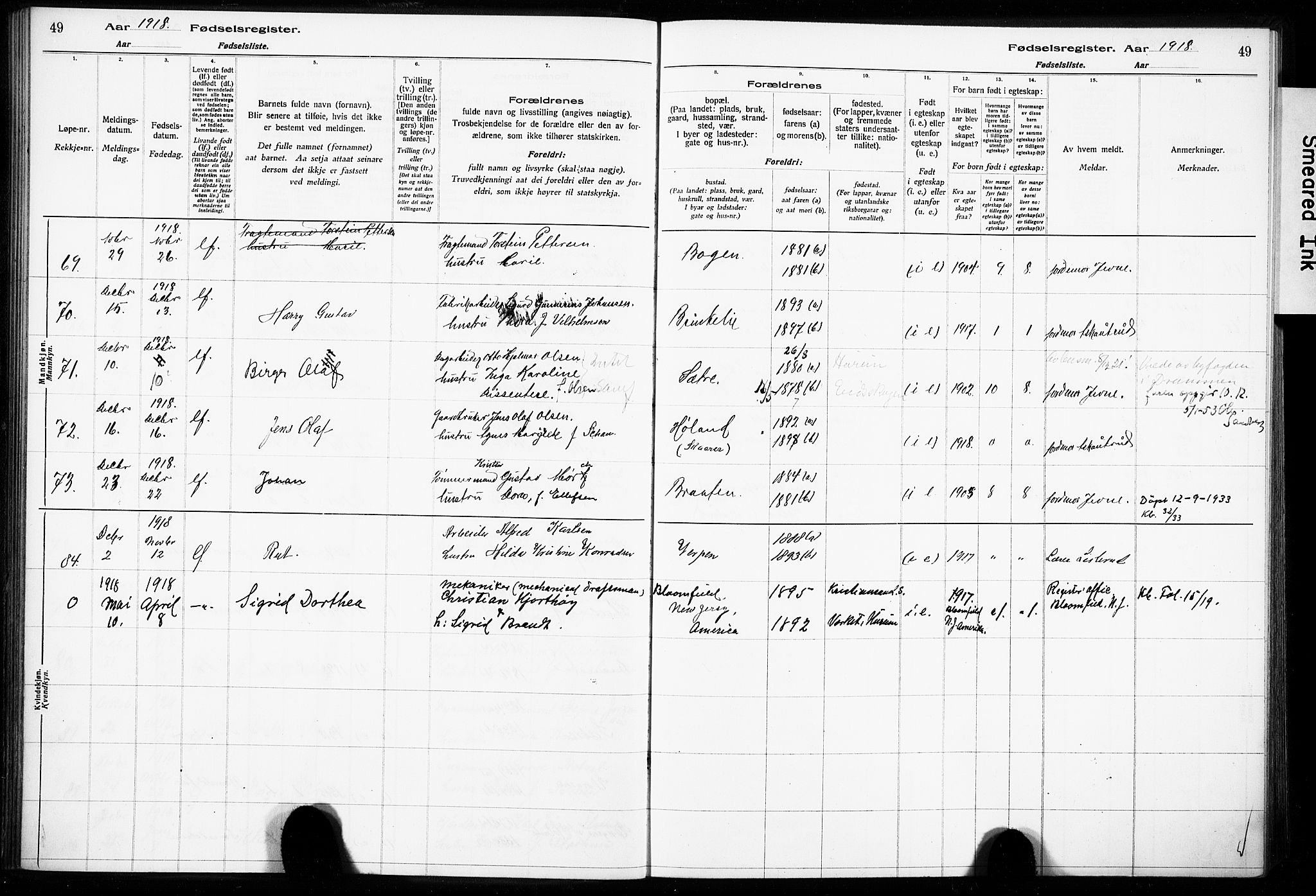 Hurum kirkebøker, AV/SAKO-A-229/J/Ja/L0001: Birth register no. 1, 1916-1928, p. 49