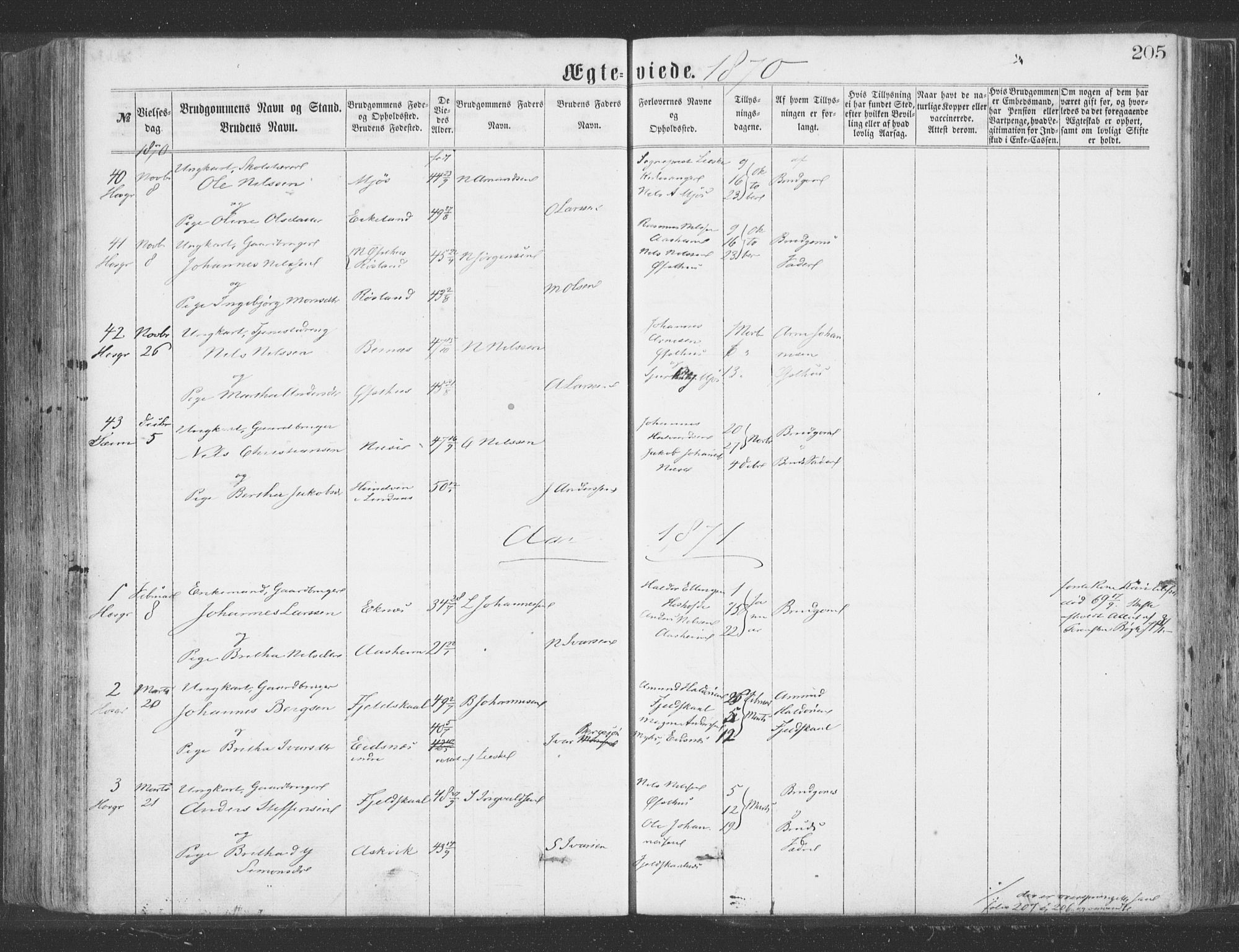 Hosanger sokneprestembete, AV/SAB-A-75801/H/Haa: Parish register (official) no. A 9, 1864-1876, p. 205