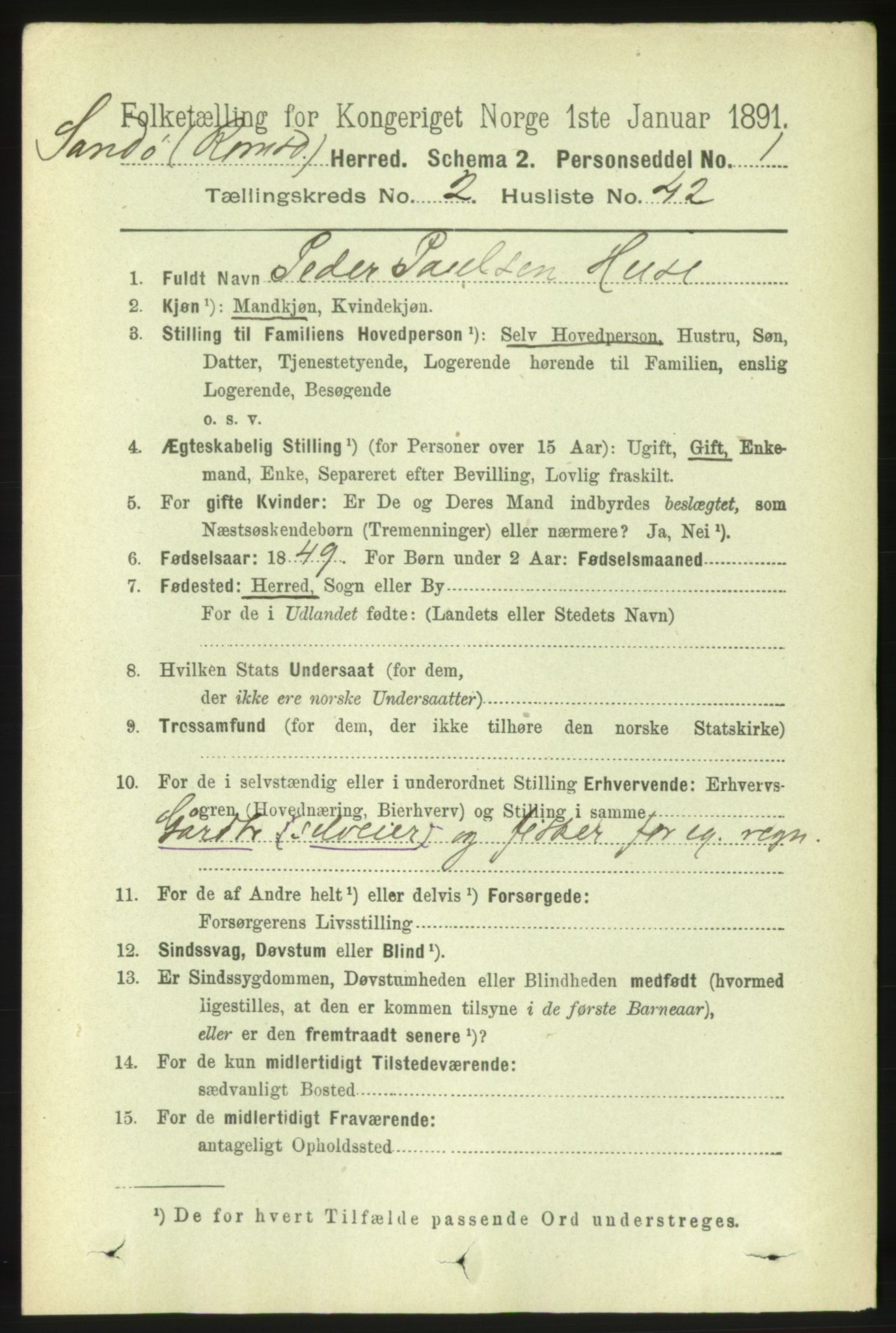 RA, 1891 census for 1546 Sandøy, 1891, p. 822