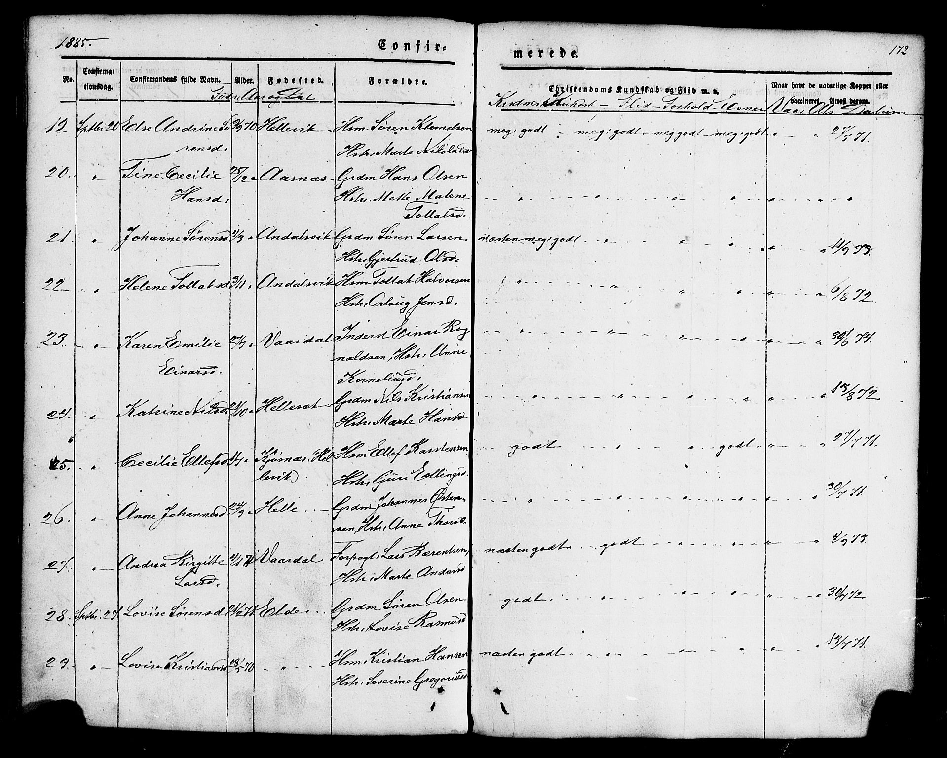 Fjaler sokneprestembete, AV/SAB-A-79801/H/Haa/Haaa/L0008: Parish register (official) no. A 8, 1850-1886, p. 172