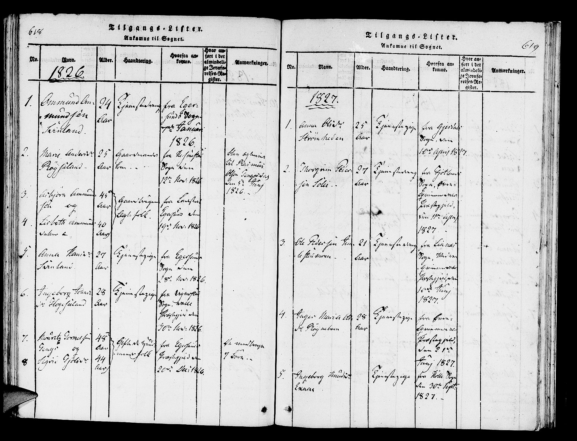 Helleland sokneprestkontor, AV/SAST-A-101810: Parish register (official) no. A 5, 1815-1834, p. 618-619