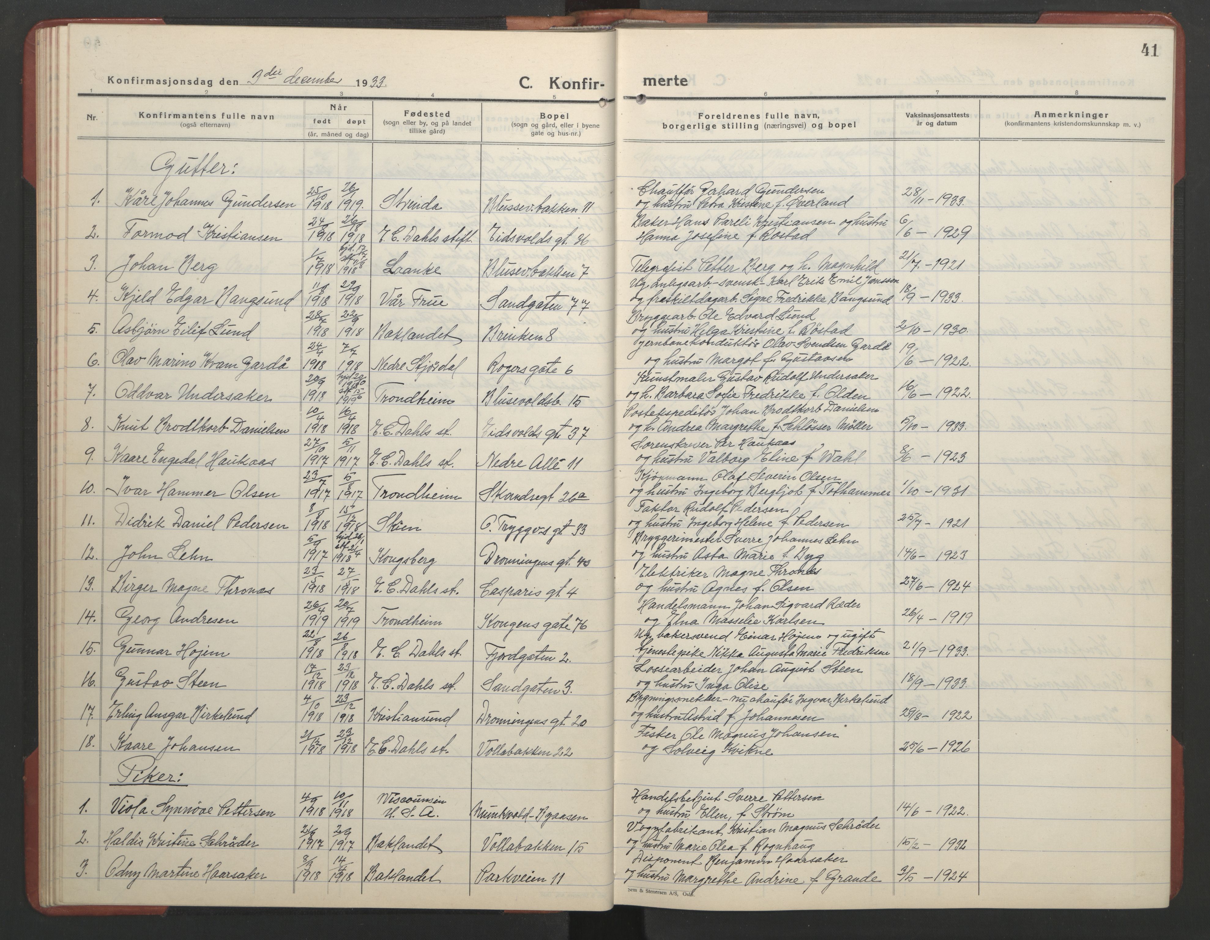 Ministerialprotokoller, klokkerbøker og fødselsregistre - Sør-Trøndelag, SAT/A-1456/602/L0151: Parish register (copy) no. 602C19, 1925-1951, p. 41