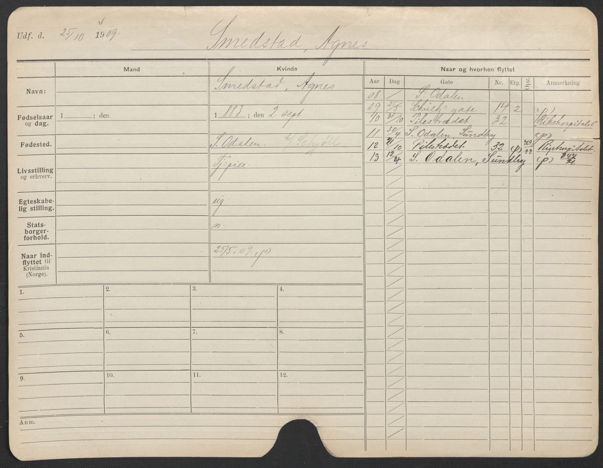 Oslo folkeregister, Registerkort, AV/SAO-A-11715/F/Fa/Fac/L0024: Kvinner, 1906-1914, p. 30a