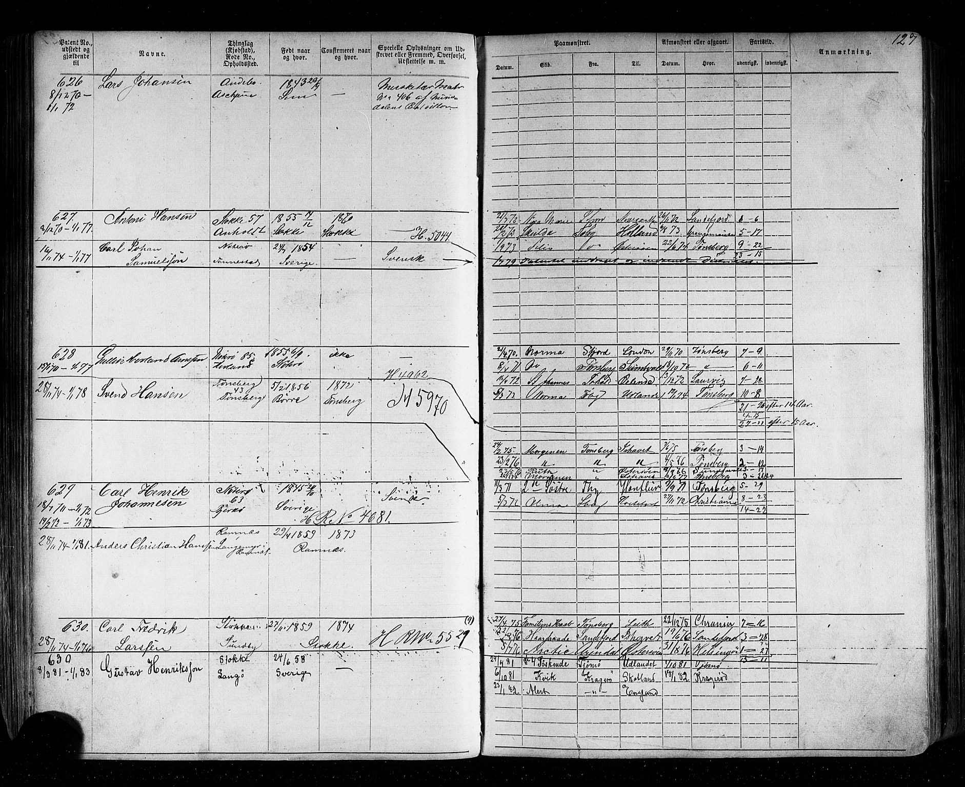 Tønsberg innrulleringskontor, AV/SAKO-A-786/F/Fb/L0002: Annotasjonsrulle Patent nr. 1-2635, 1869-1877, p. 145