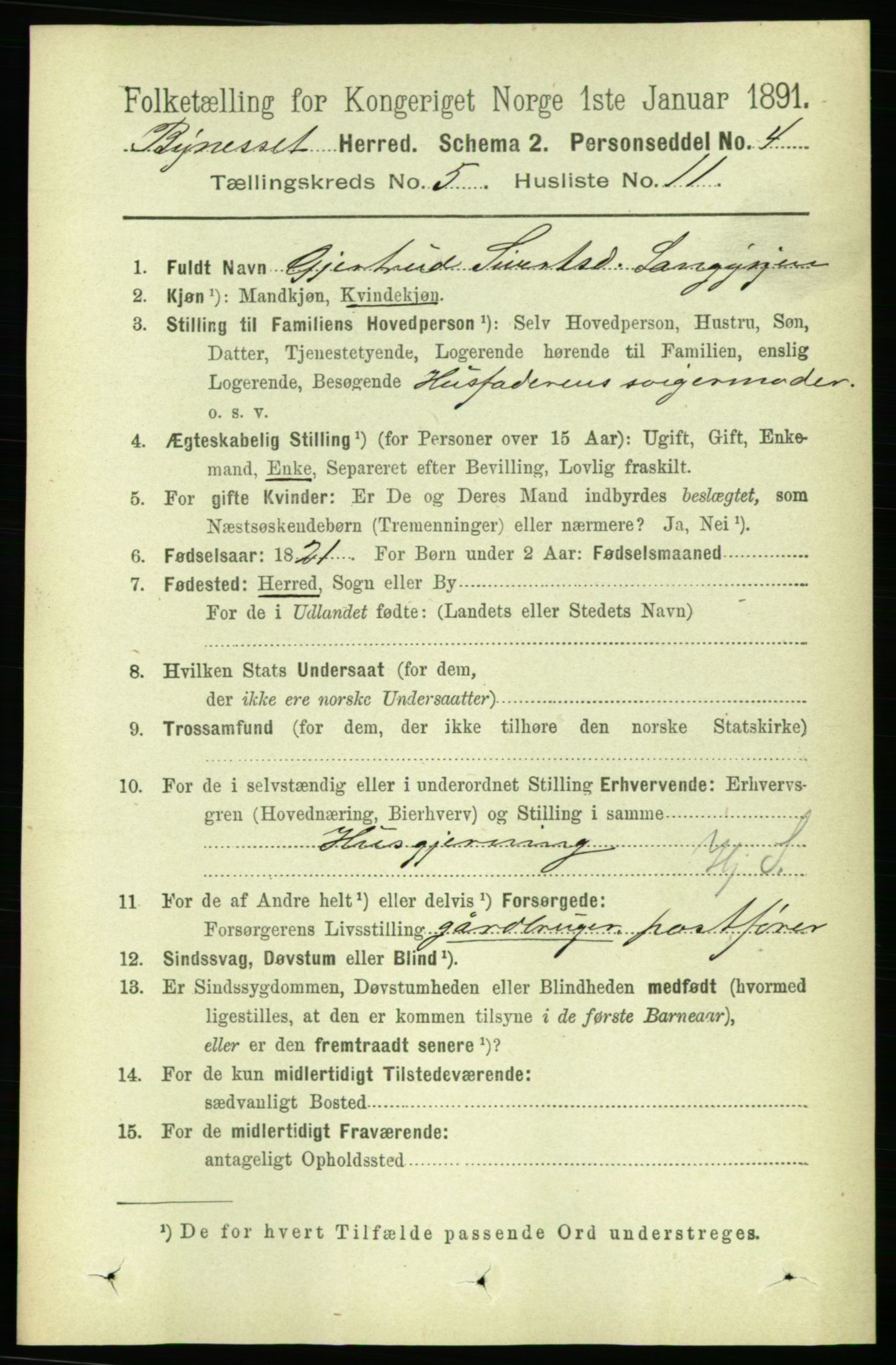 RA, 1891 census for 1655 Byneset, 1891, p. 2100