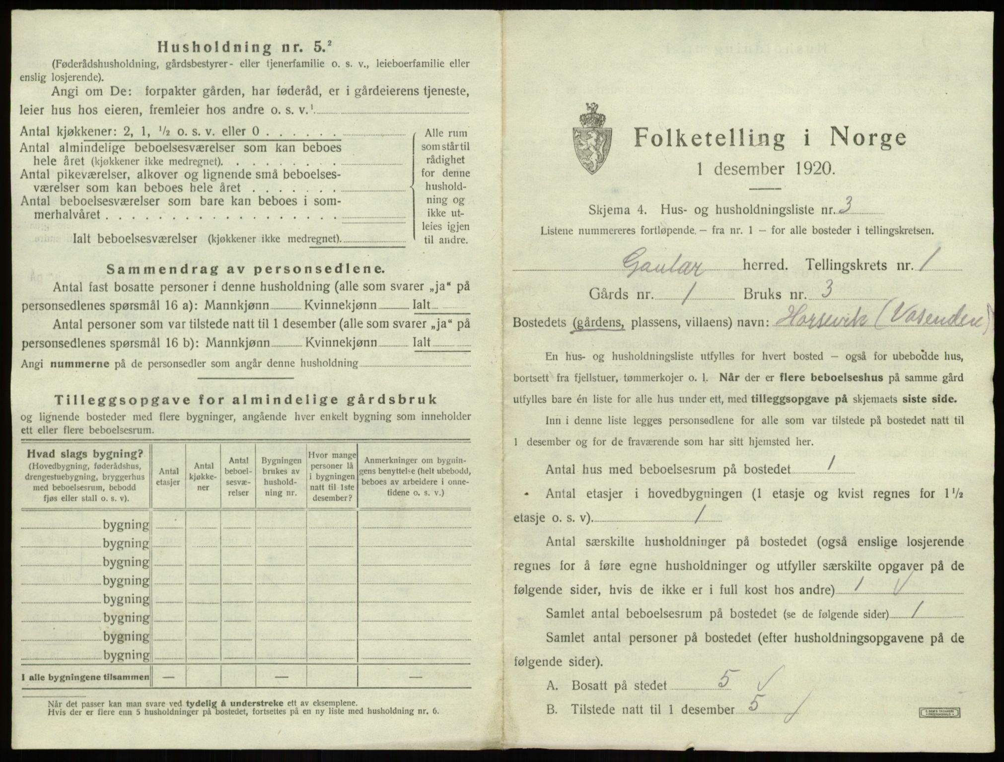 SAB, 1920 census for Gaular, 1920, p. 64