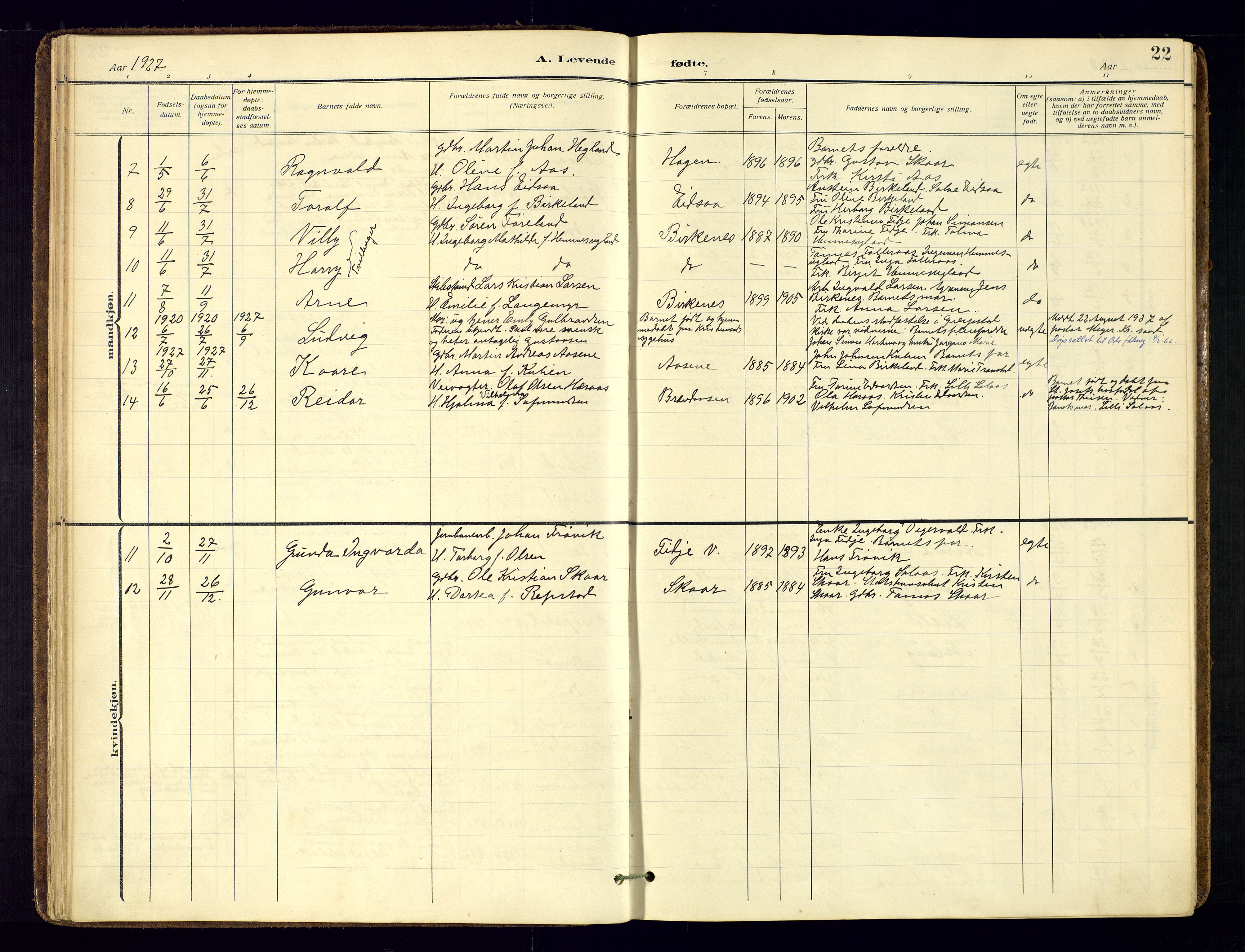 Søgne sokneprestkontor, AV/SAK-1111-0037/F/Fa/Faa/L0004: Parish register (official) no. A-4, 1911-1945, p. 22