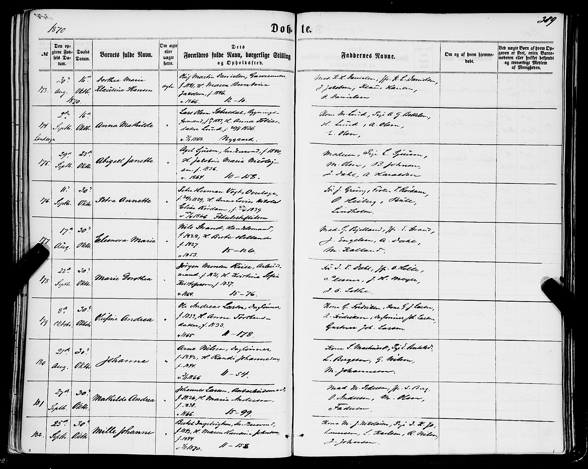 Domkirken sokneprestembete, AV/SAB-A-74801/H/Haa/L0021: Parish register (official) no. B 4, 1859-1871, p. 389