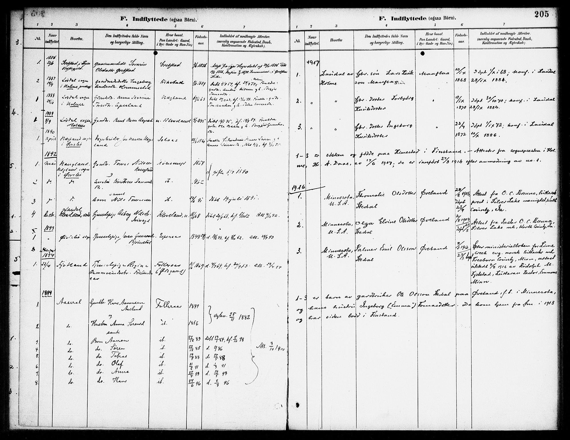 Bjelland sokneprestkontor, SAK/1111-0005/F/Fa/Fab/L0004: Parish register (official) no. A 4, 1887-1920, p. 205