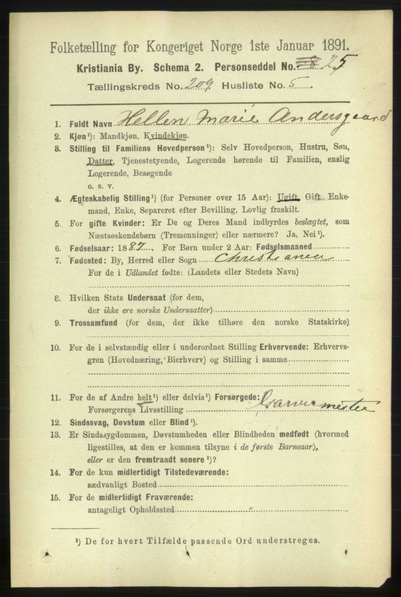 RA, 1891 census for 0301 Kristiania, 1891, p. 125164