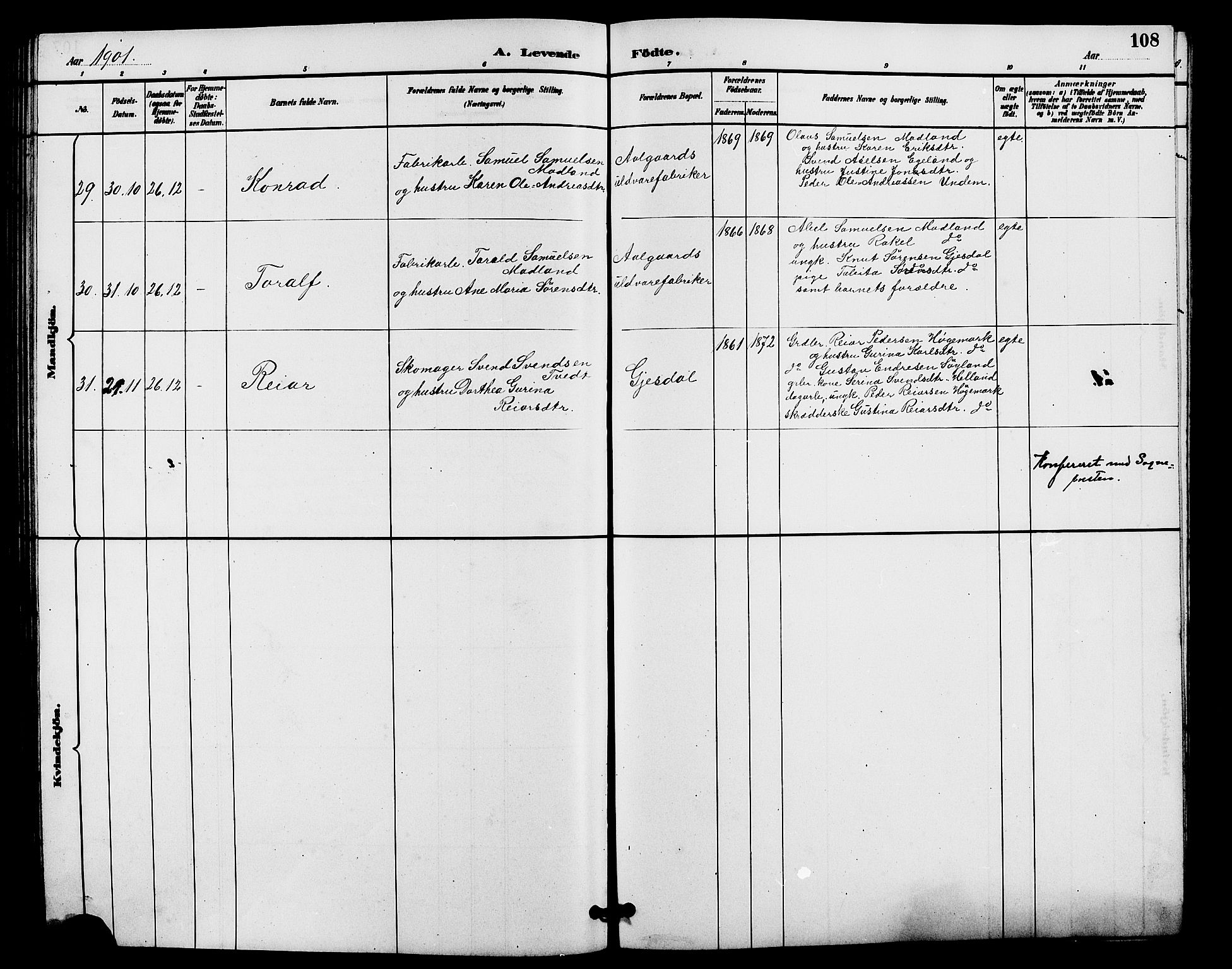 Lye sokneprestkontor, AV/SAST-A-101794/001/30BB/L0008: Parish register (copy) no. B 7, 1887-1901, p. 108